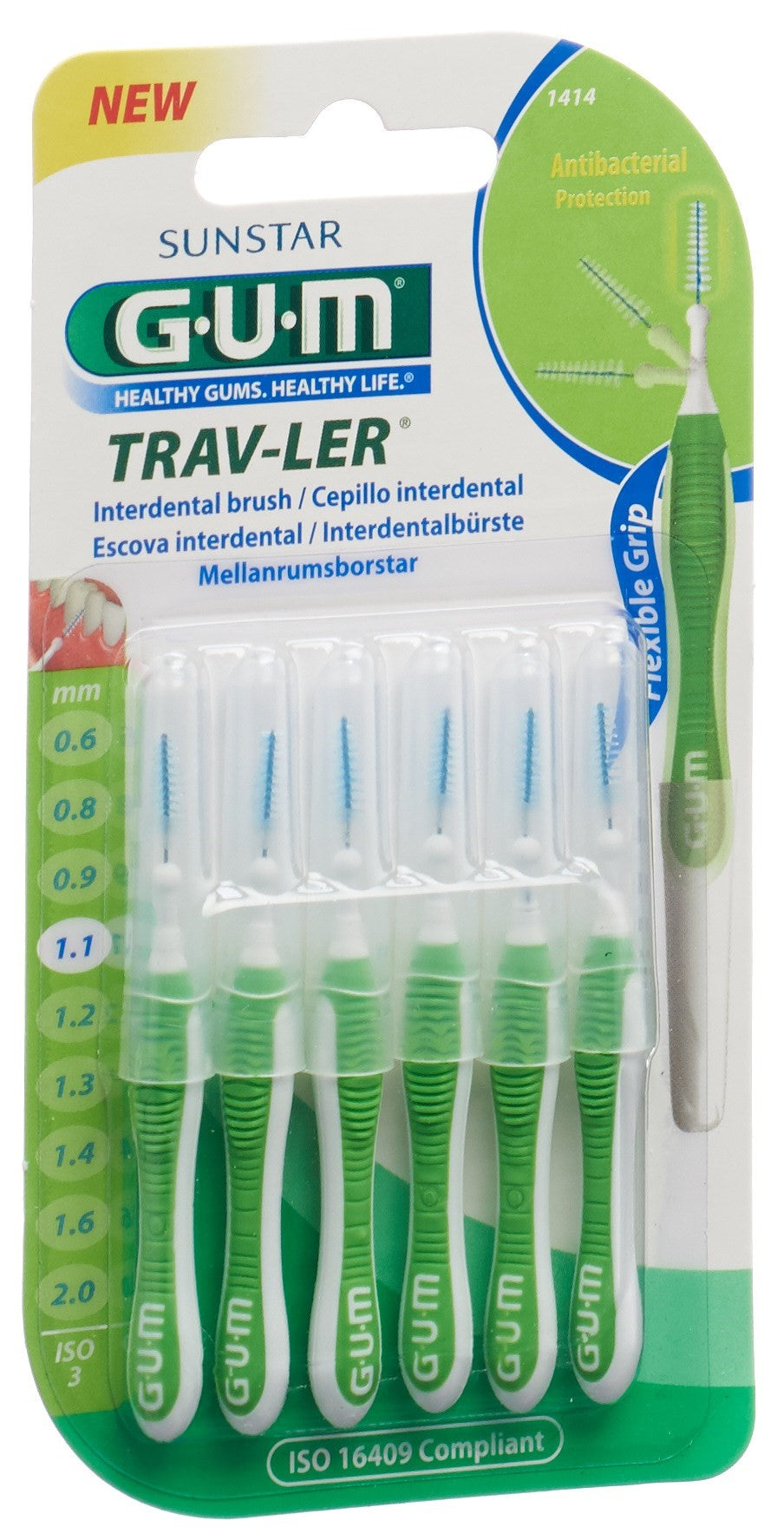 GUM Trav-Ler Brossettes Interdentaires 1.1mm Vert | Lot de 6