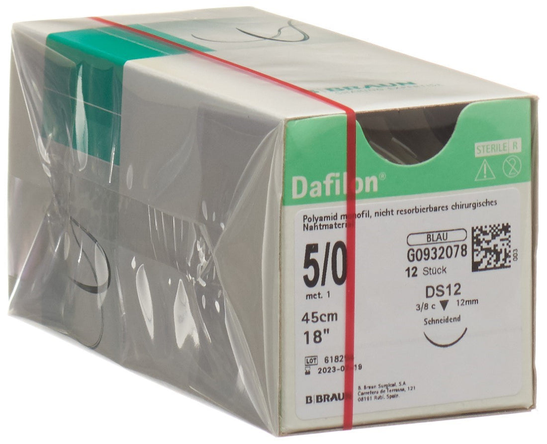 DAFILON Fil Chirurgical 45cm Bleu DS 12 5-0 12 Pièces