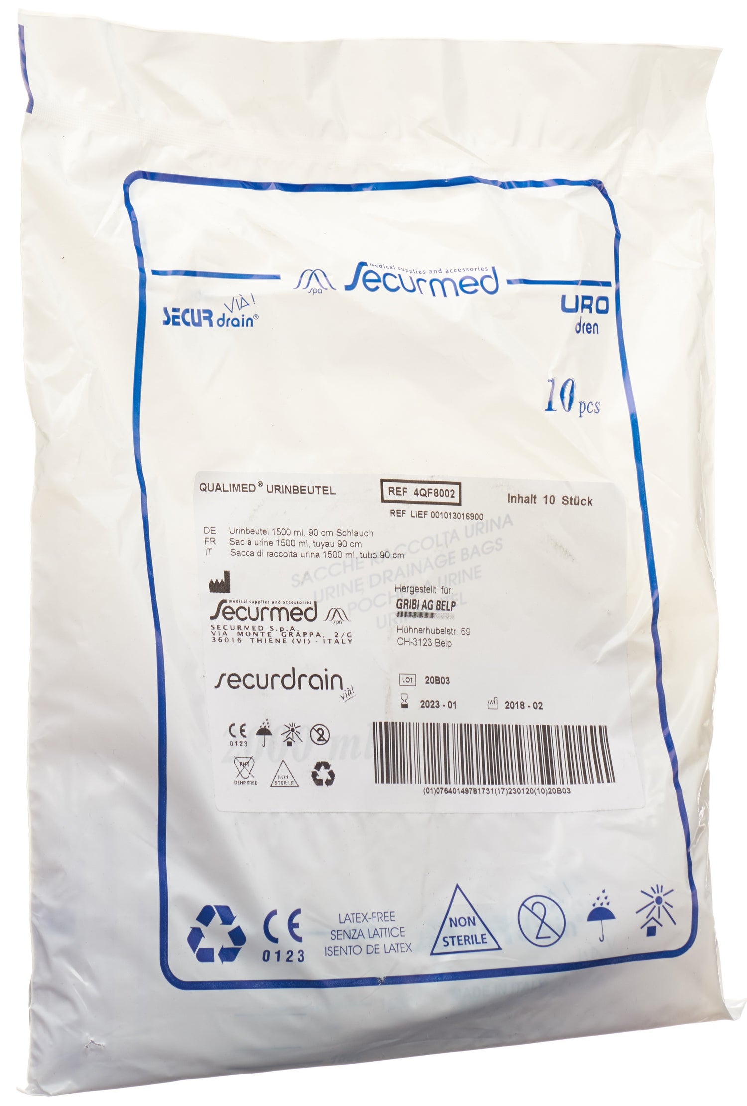 QUALIMED Sac à Urine 1.5L 90cm Anti-Reflux 10 Pièces | Dispositif Médical Confortable