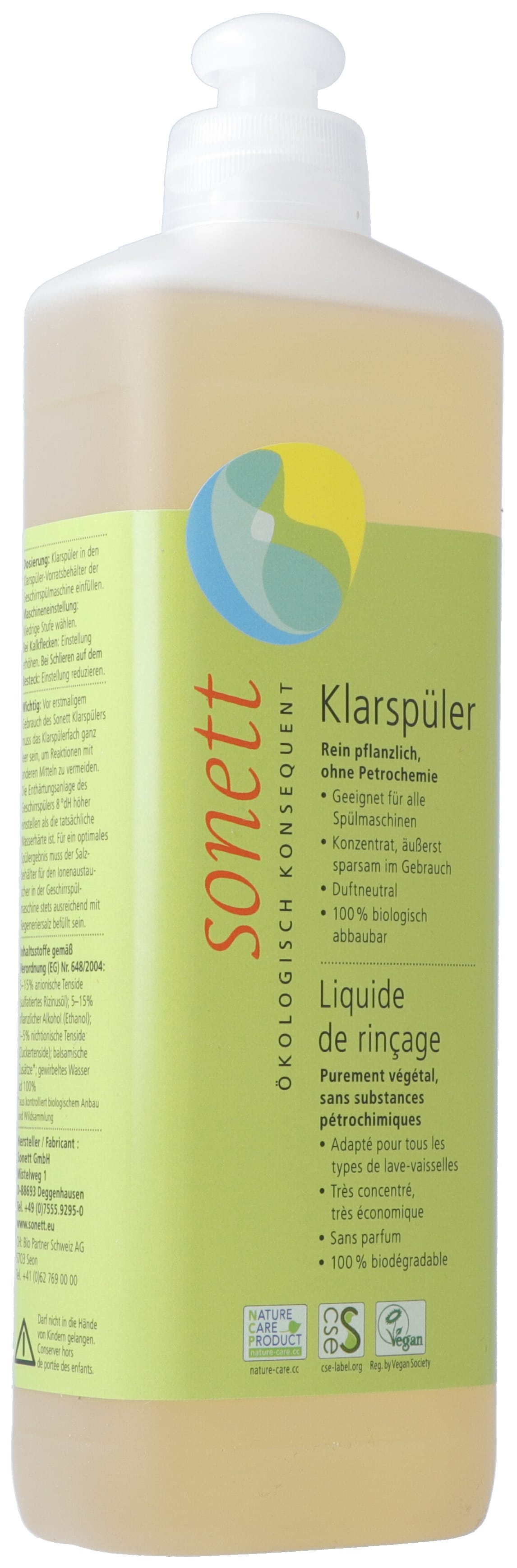 SONETT Liquide de Rinçage Bio 0.5 L | Nettoyage Doux