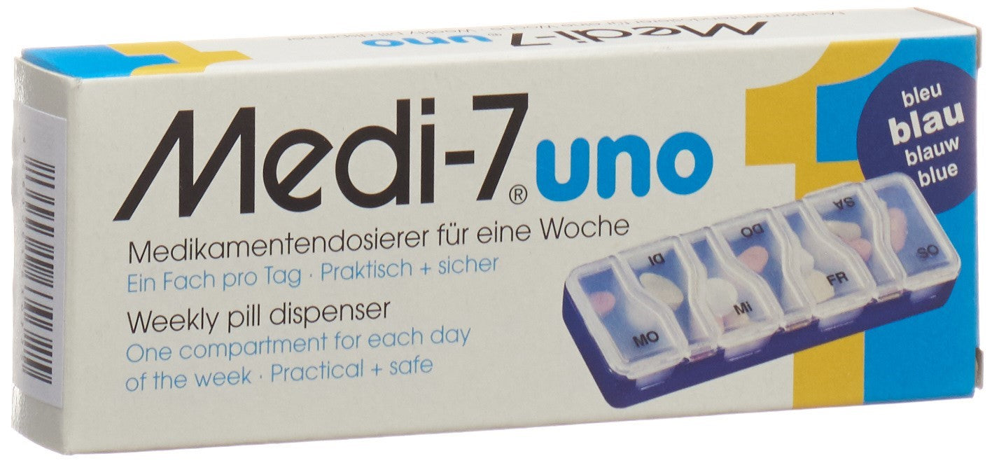 MEDI-7 Pilulier Semainier Uno 7 Jours Bleu | Organisateur Médicaments Facile