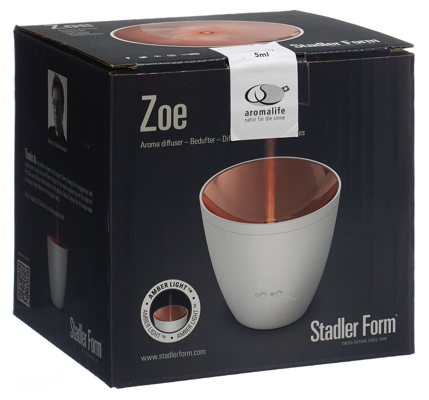 AROMALIFE Zoe Diffuseur Aromathérapie Ambre Blanc | Huile Essentielle