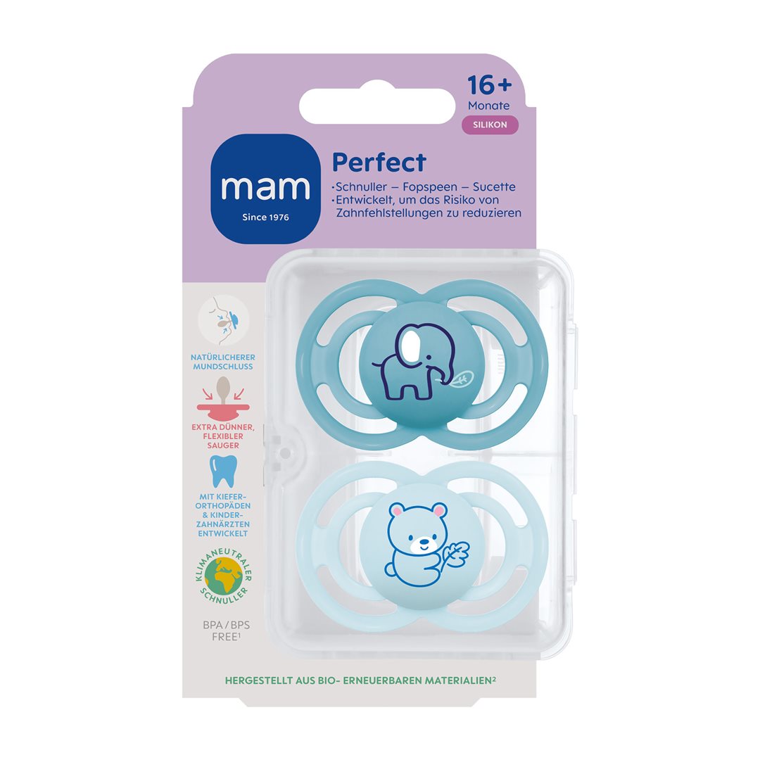 MAM Perfect Sucette Silicone 16-36 Mois Garçon Lot 2 | Confort Apaisant
