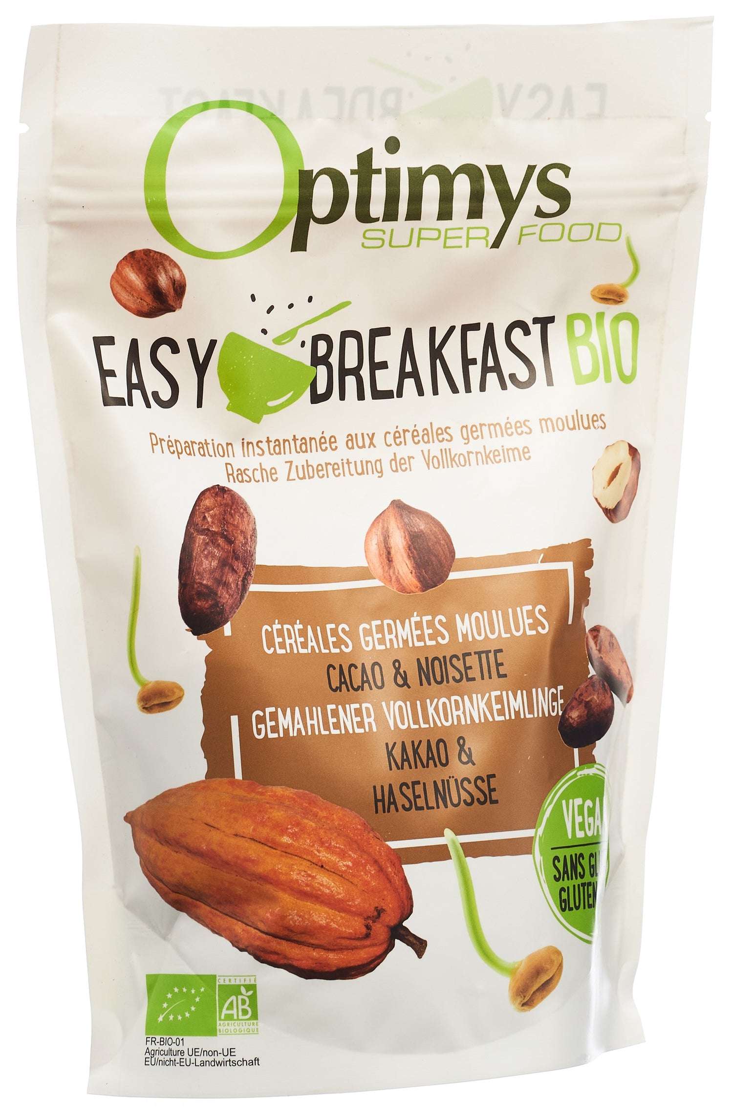 OPTIMYS Easy Breakfast Cacao Noisette Bio 350g | Petit-déjeuner sain