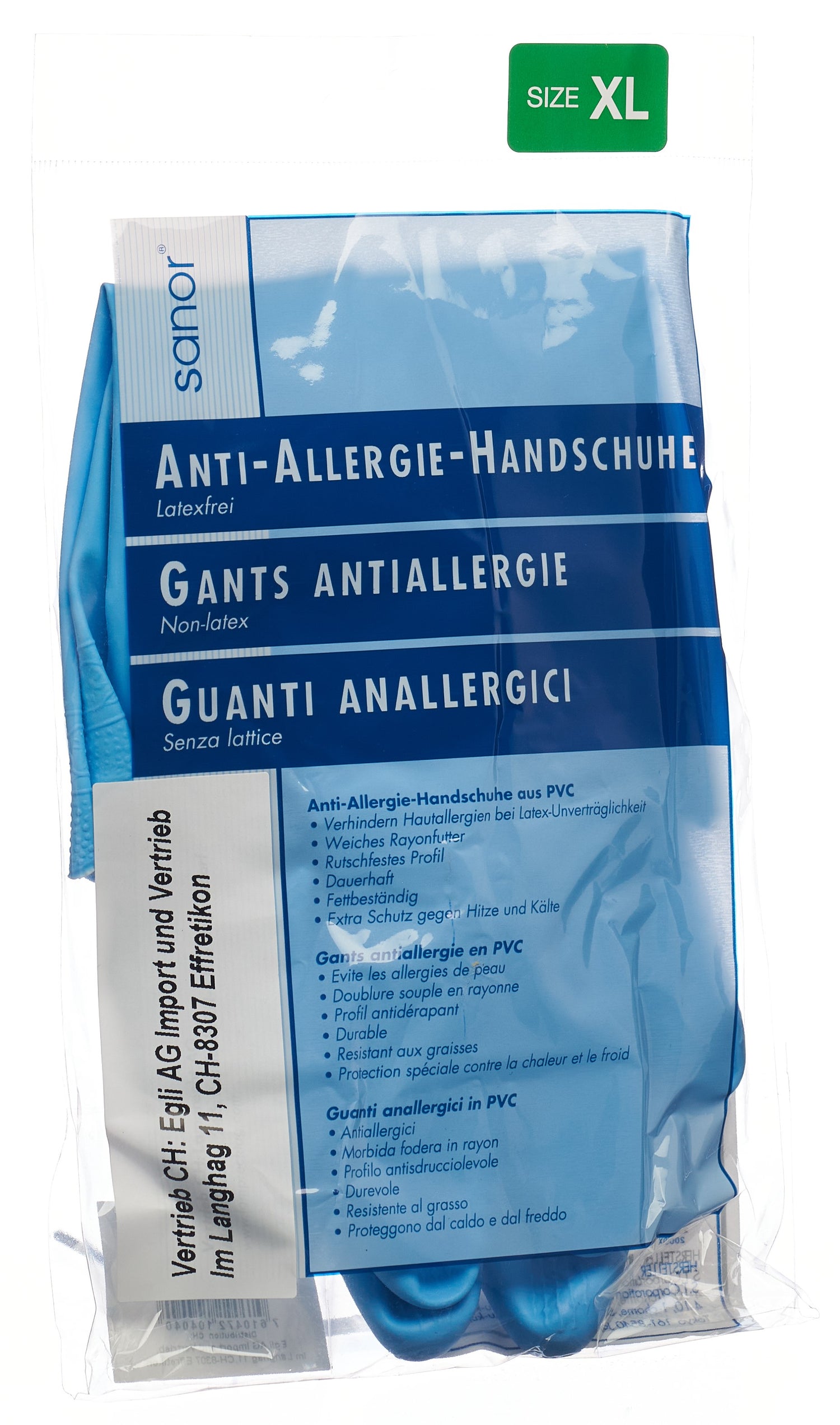SANOR Anti Allergie gants PVC XL bleu 1 paire