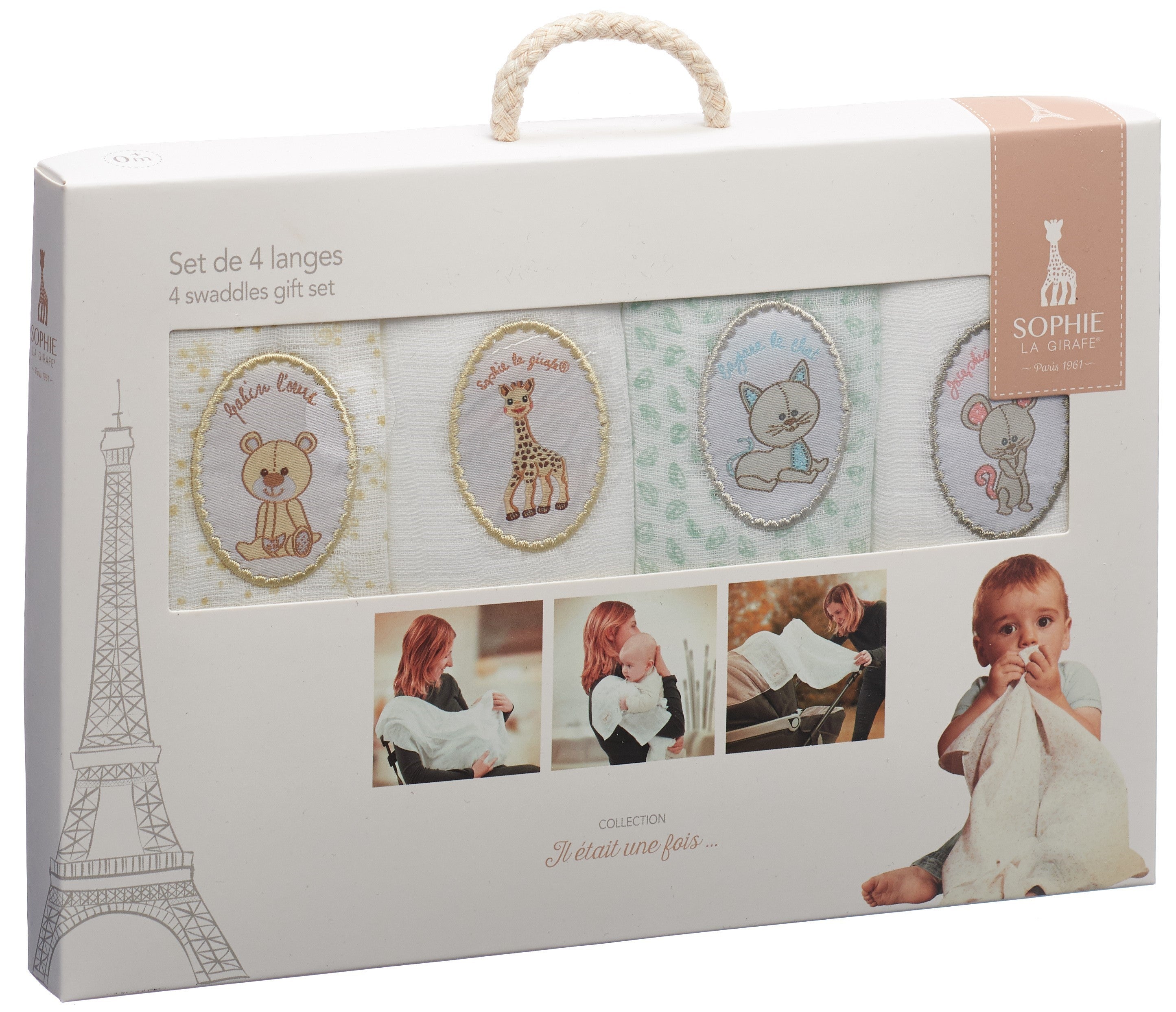 Sophie la Girafe Lot 4 Langes Bébé Douceur &amp; Absorption | Essentiel Quotidien