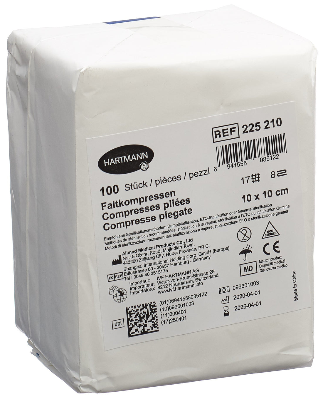 Compresse stérile IVF 10x10cm 8 couches 100 pièces | Soin médical
