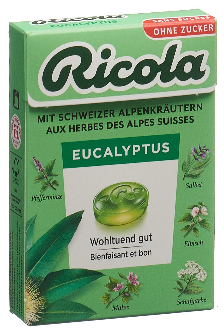 Ricola Eucalyptus Sans Sucre Bonbons Soulage Gorge | 50 g