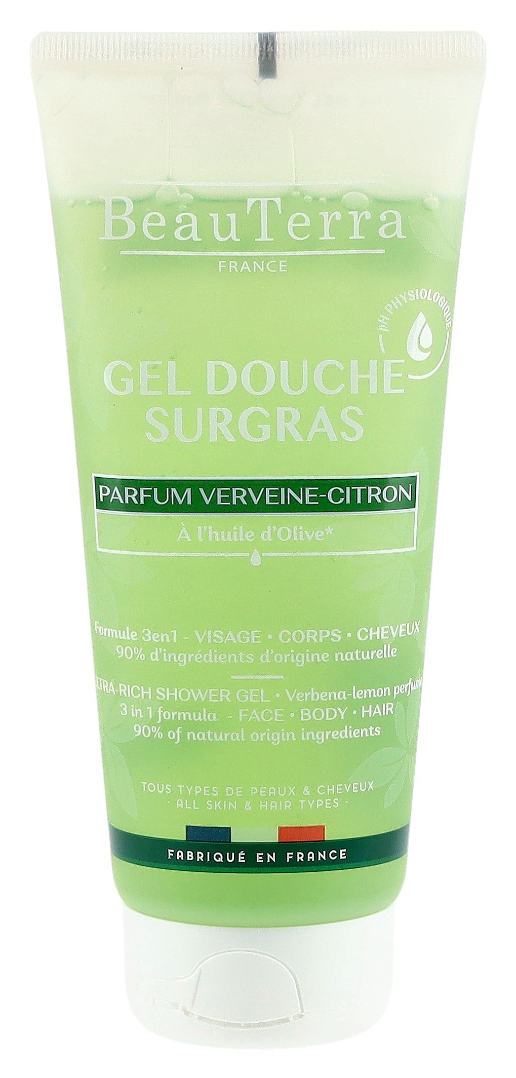 BEAUTERRA Gel Douche Surgras Verveine Bio 200 ml | Douceur &amp; Fraîcheur