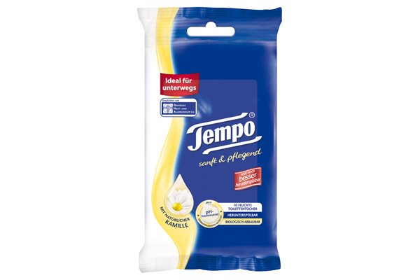 TEMPO Sanft&amp;Pflege Lingettes Toilette Humide 10 Lingettes Douceur &amp; Fraîcheur