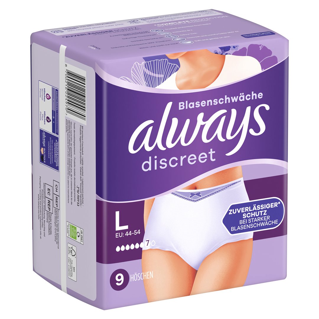 ALWAYS Discreet Culottes Incontinence Taille L Confort Absolu | Lot 9 pièces