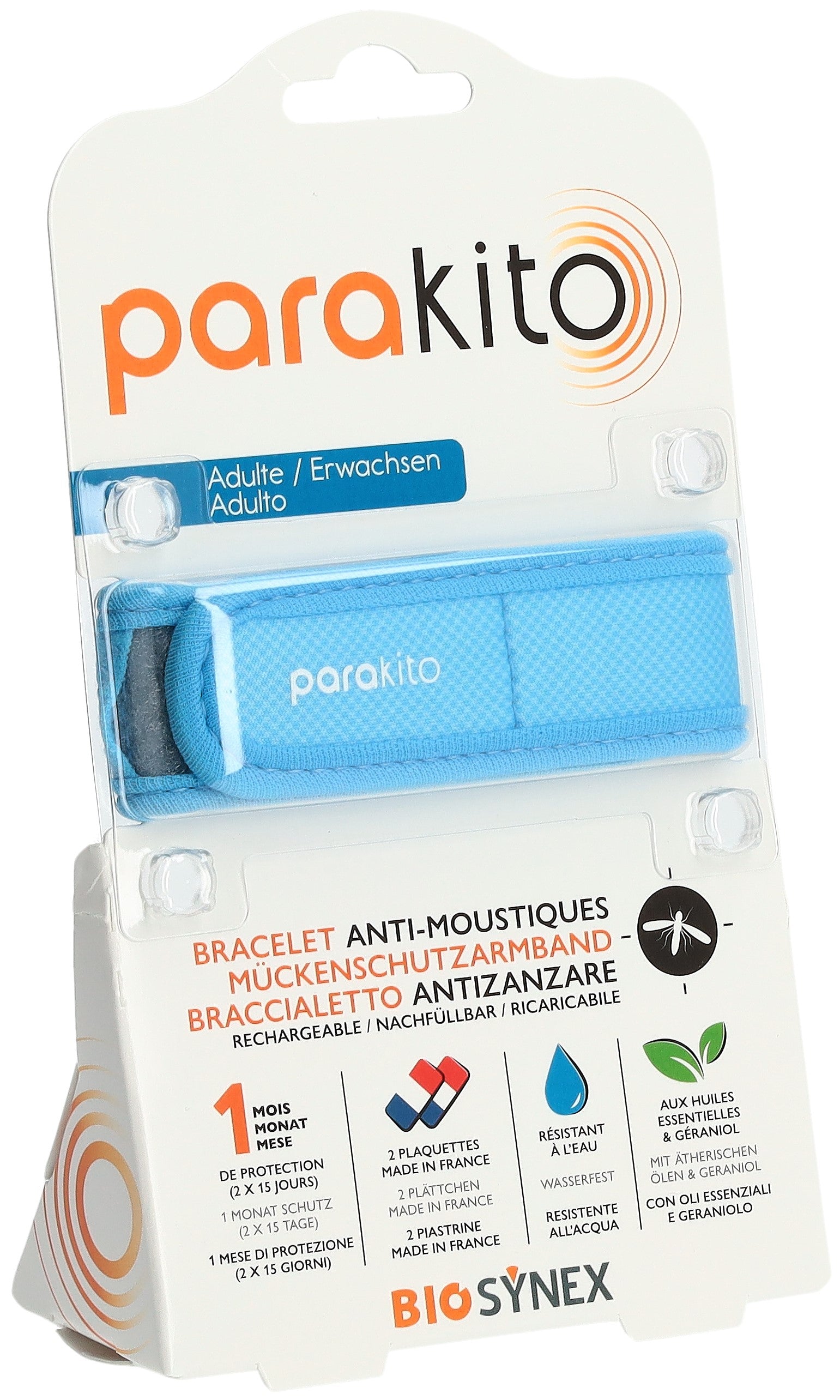 PARAKITO Bracelet Anti-Moustiques Adulte Bleu Efficace | 1 Bracelet