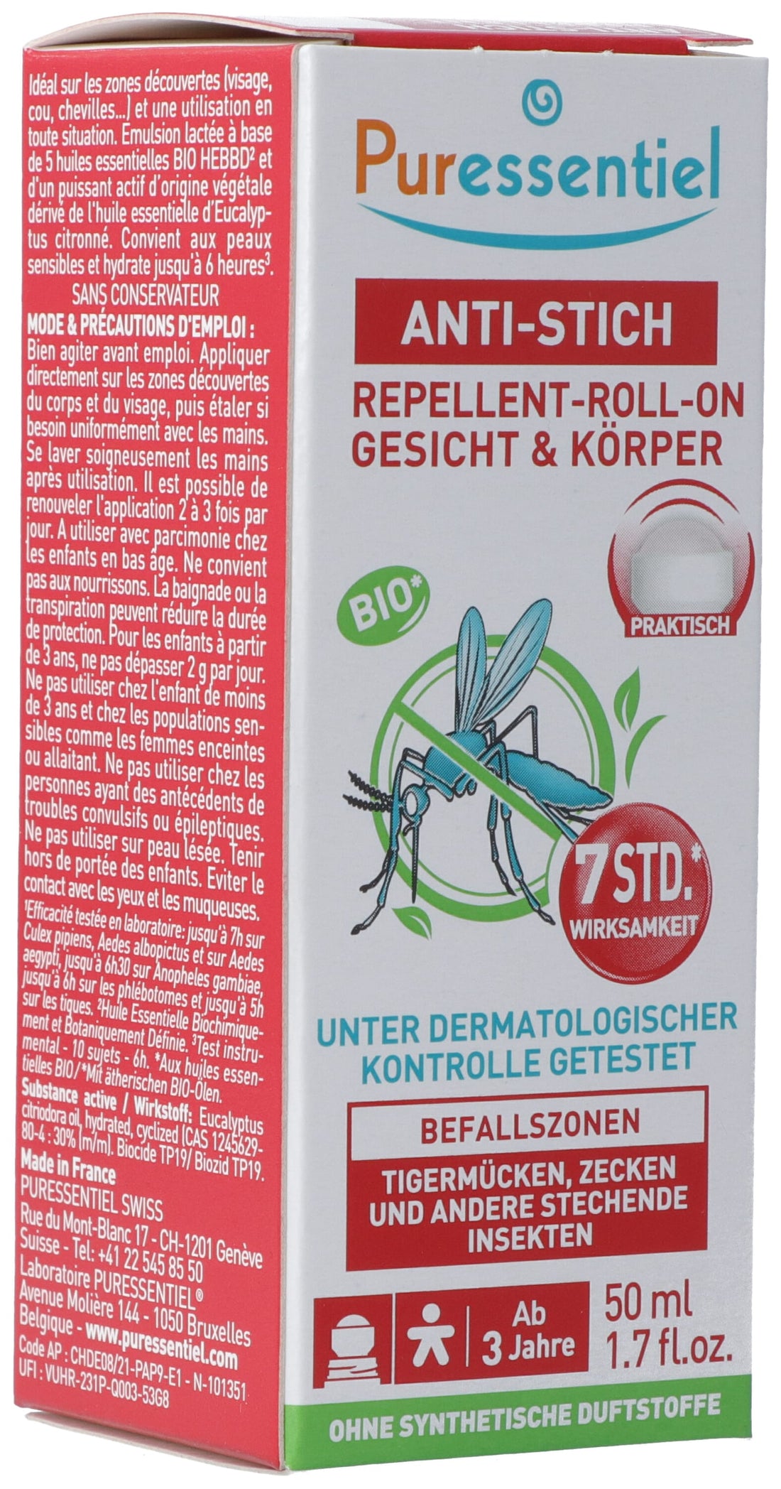 Puressentiel Roller Répulsif Anti-Pique Bio 50ml | Protection Naturelle Efficace