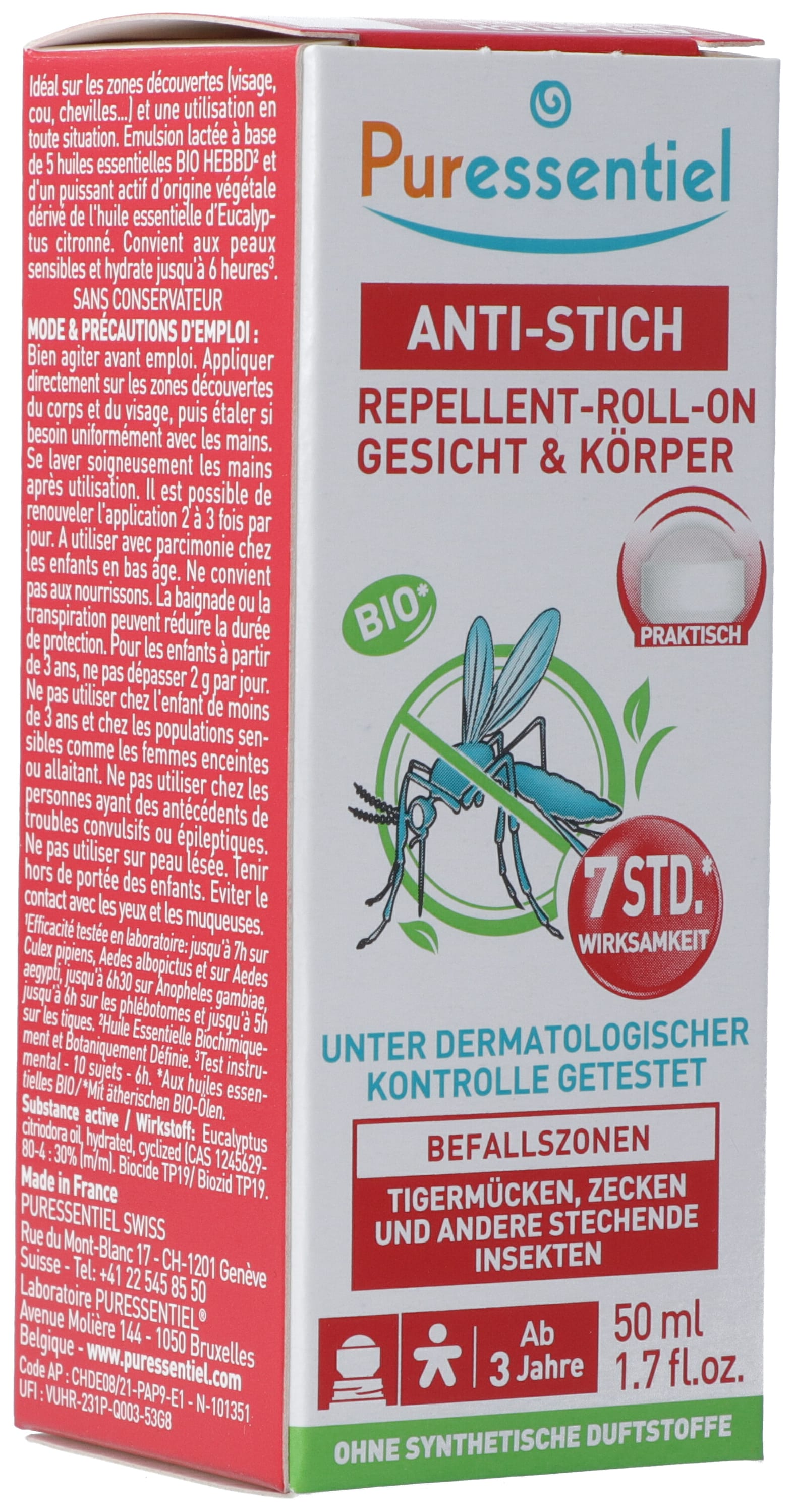 Puressentiel Roller Répulsif Anti-Pique Bio 50ml | Protection Naturelle Efficace