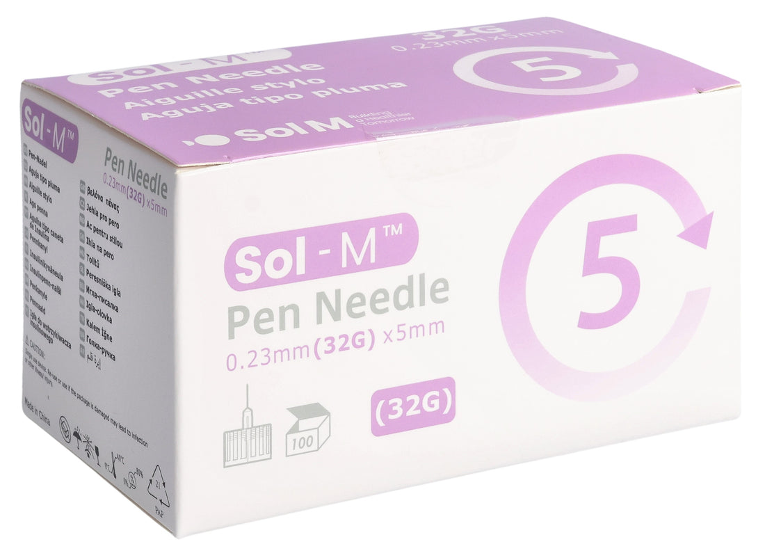 SOL-M Aiguilles pour Stylo Injecteur 32G 0.23mm x 5mm 100 Pcs Confort