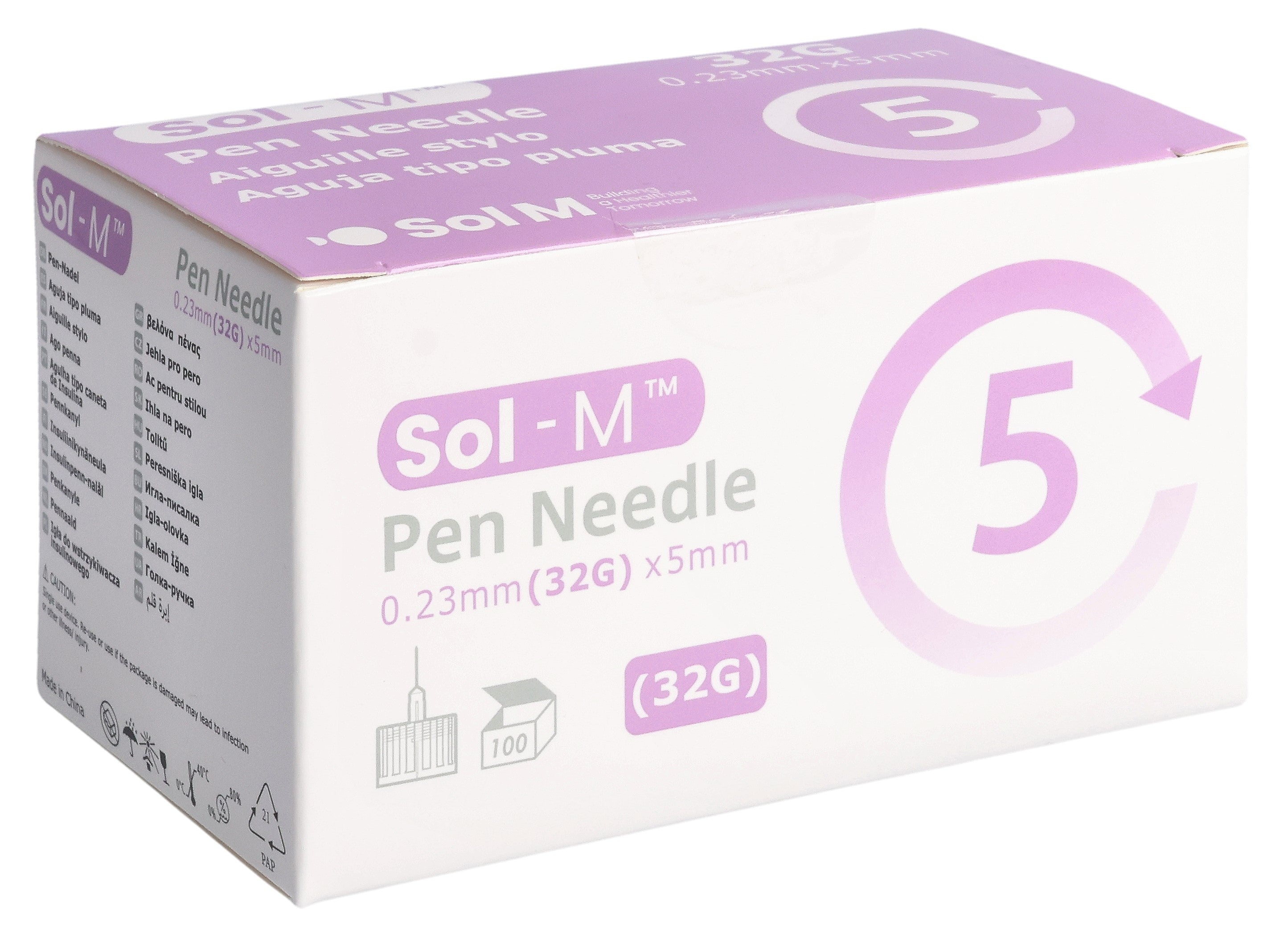SOL-M Aiguilles pour Stylo Injecteur 32G 0.23mm x 5mm 100 Pcs Confort