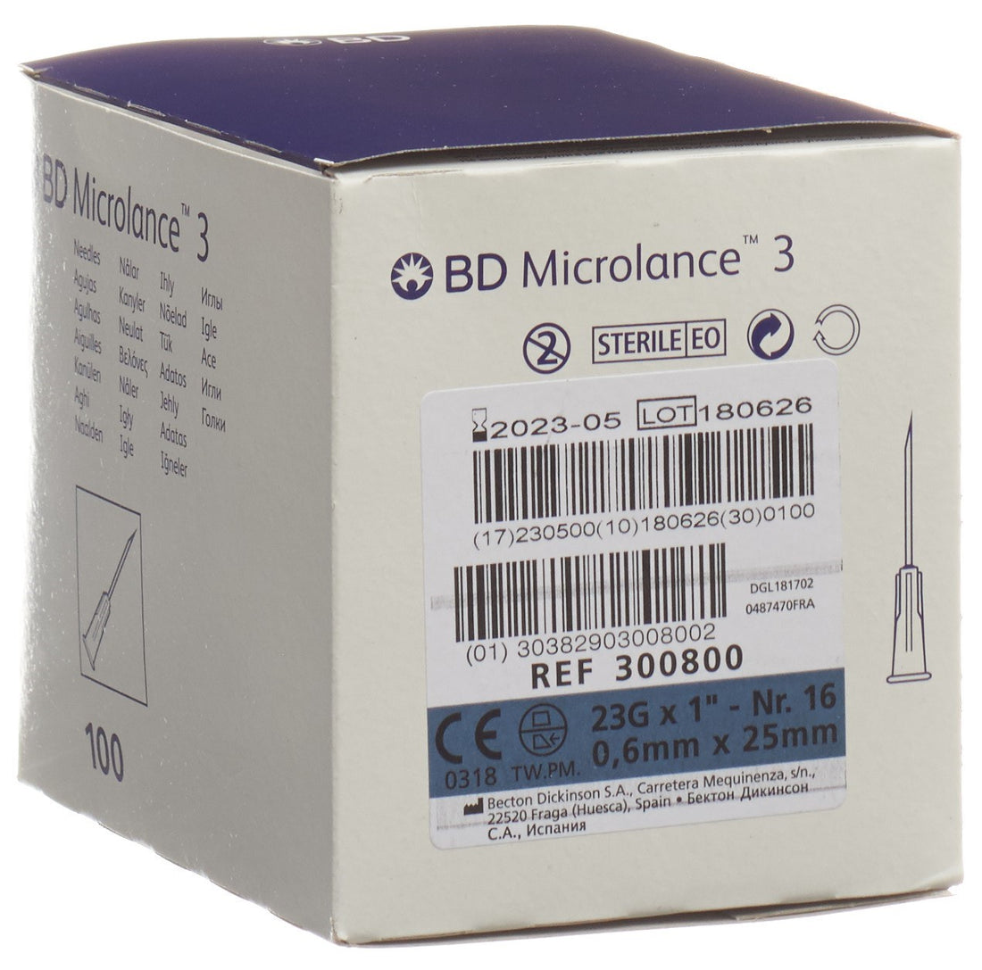 BD Microlance Aiguilles 0.60 x 25 mm Bleues 100 pcs | Dispositif Médical Stérile