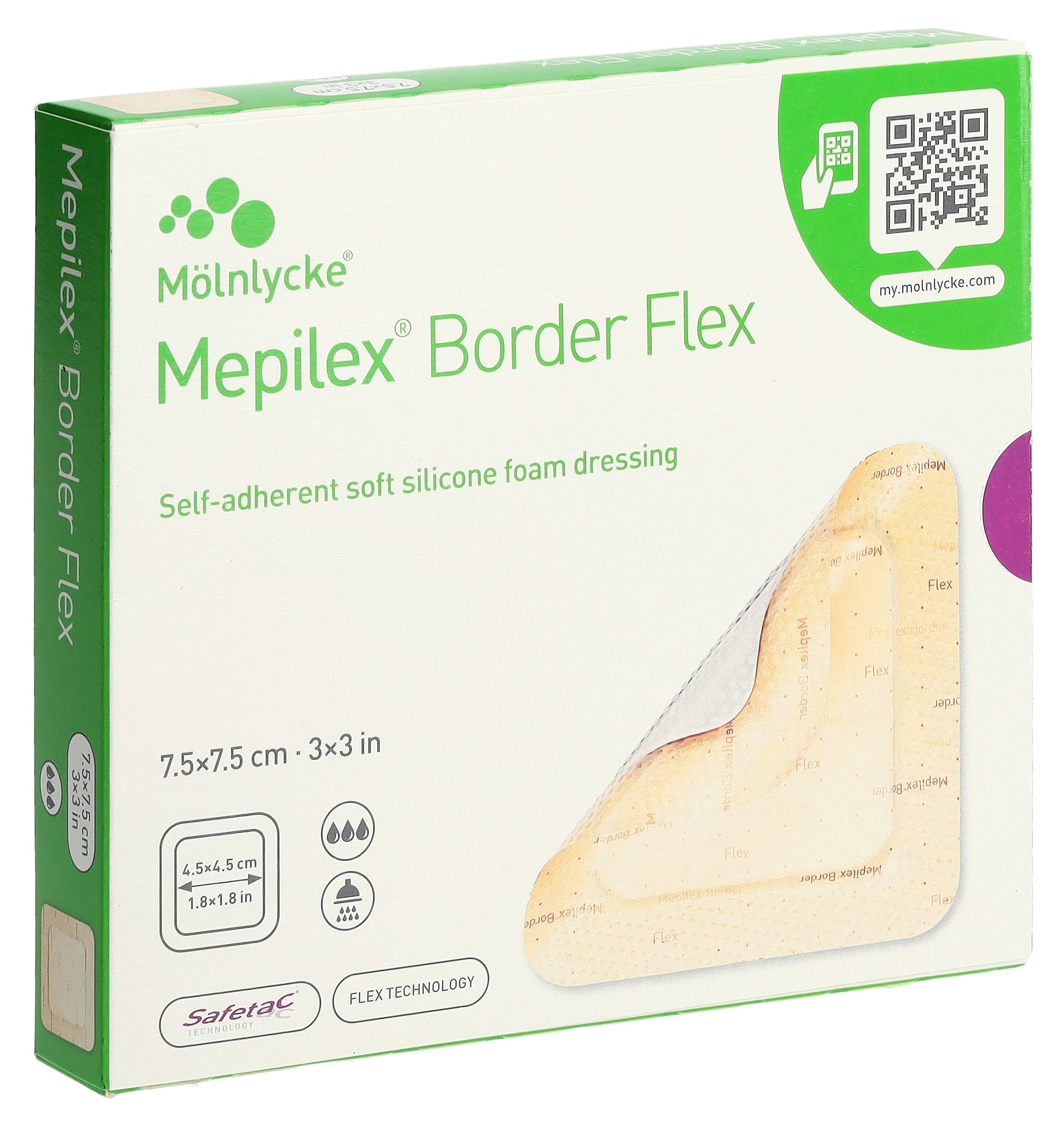 Mölnlycke MEPILEX Border Flex Pansement Adhésif Cicatrisation 7.5 x 7.5 cm 5 pièces