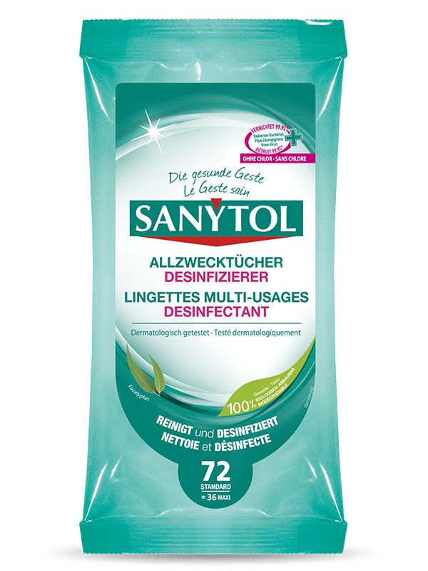 SANYTOL Lingettes Désinfectantes Multi-Usages 72 Pièces | Nettoyage Efficace