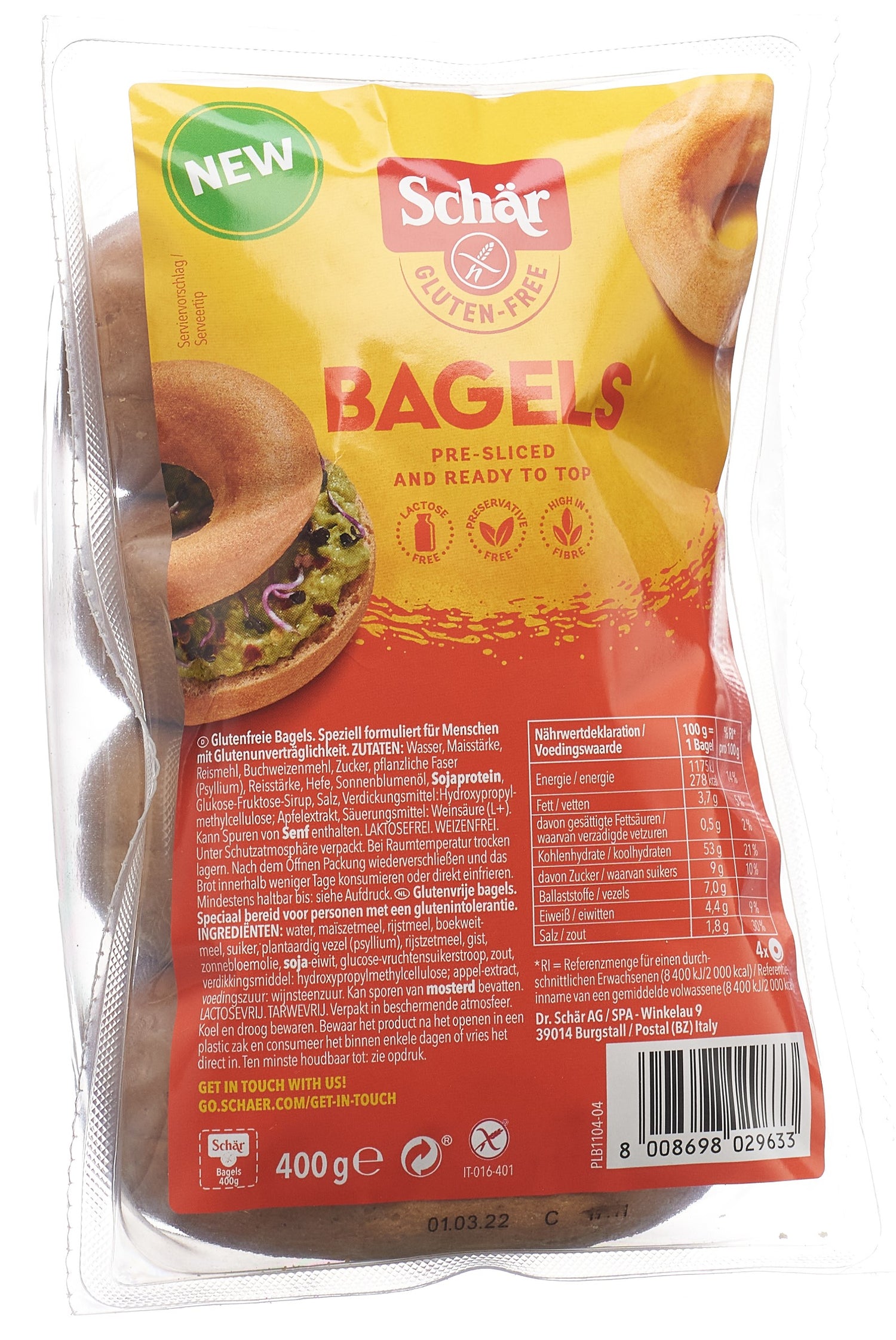 Schär Bagels Sans Gluten 400 g | Petit-déjeuner Sain