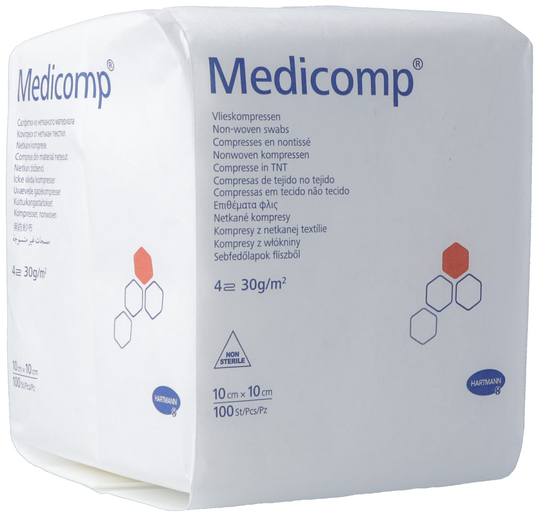 MEDICOMP Compresses Coton 4 plis S30 Non Stériles 10x10cm 100 Pièces