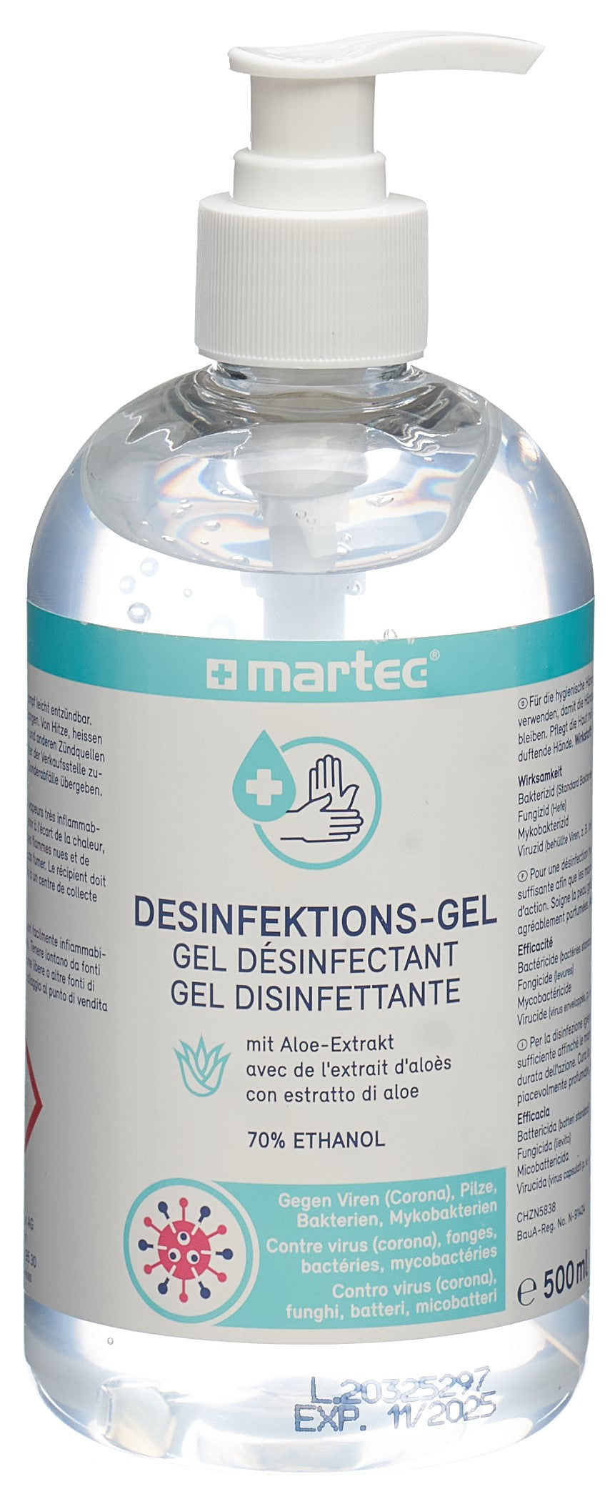 MARTEC Gel Désinfectant Mains Pompe 500 ml | Hygiène Essentielle
