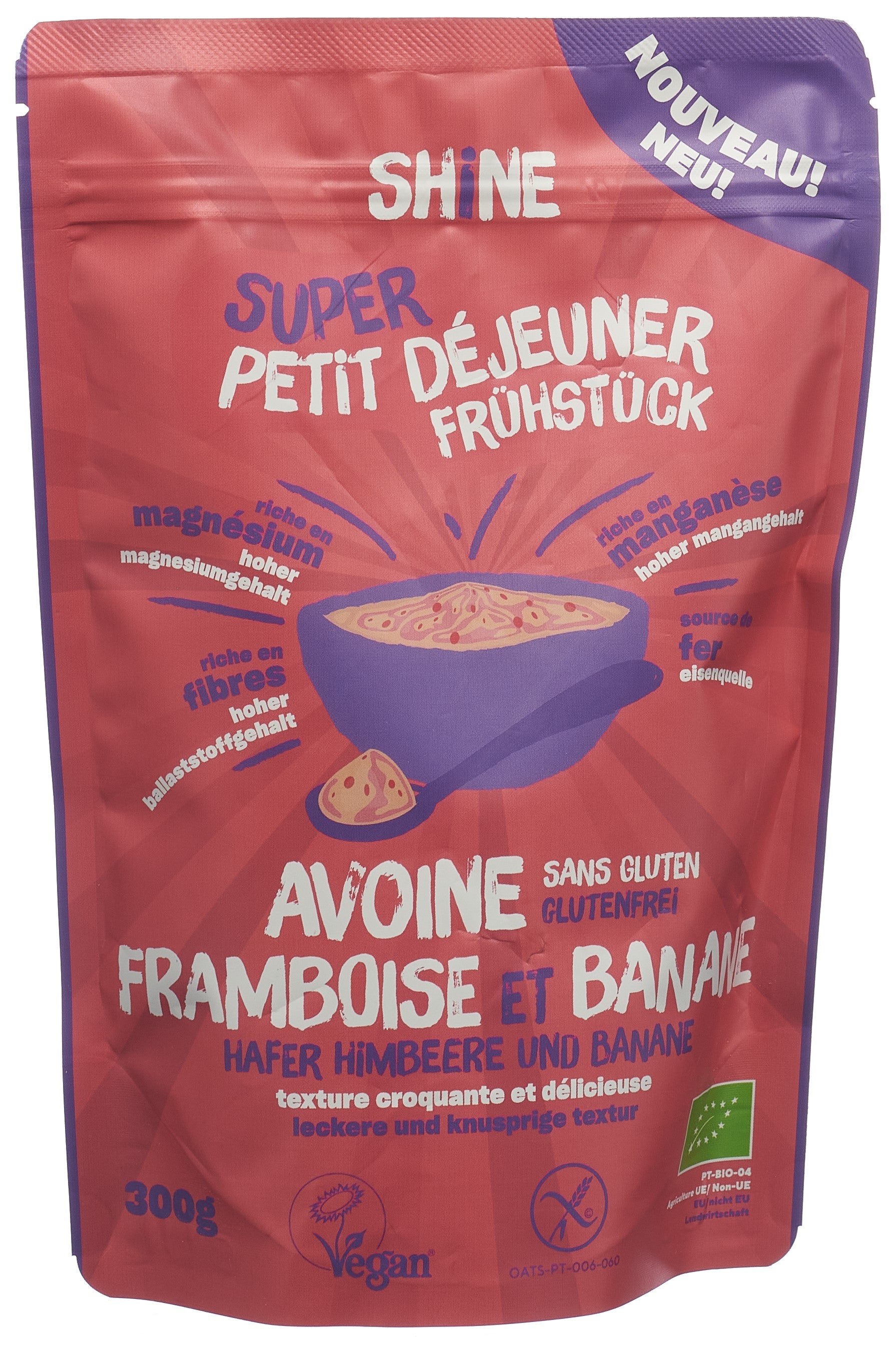 SHINE Petit Déjeuner Avoine Framboise Banane BIO 300g | Énergie Naturelle
