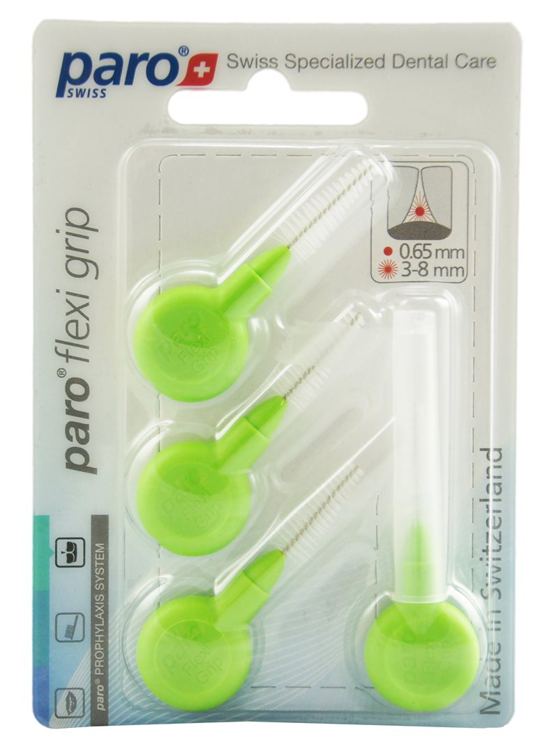 PARO Flexi Grip Brossettes Interdentaires Vertes 3/8.0mm Conique | Lot de 4