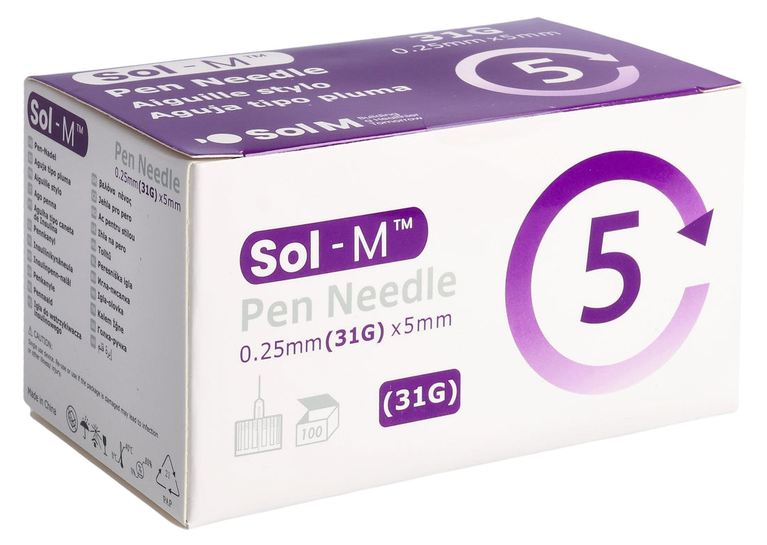 SOL-M Aiguilles pour Stylo Injecteur 31G 0.25mm x 5mm 100 Pcs Confort