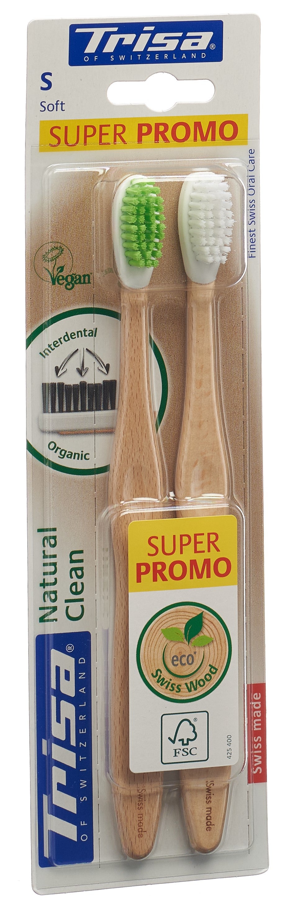 TRISA Natural Clean Brosse à Dents Bois Soft Duo 2 Pièces | Douceur Naturelle