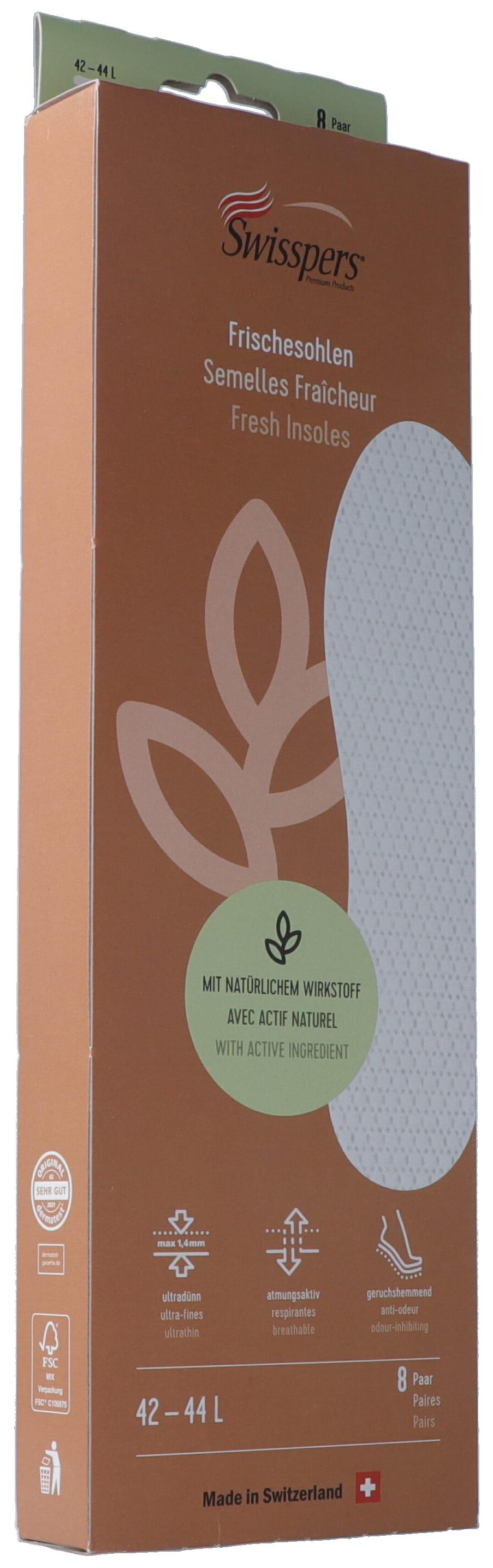 SWISSPERS Semelles Fraîcheur L 44 Confort &amp; Hygiène | 8 Paires