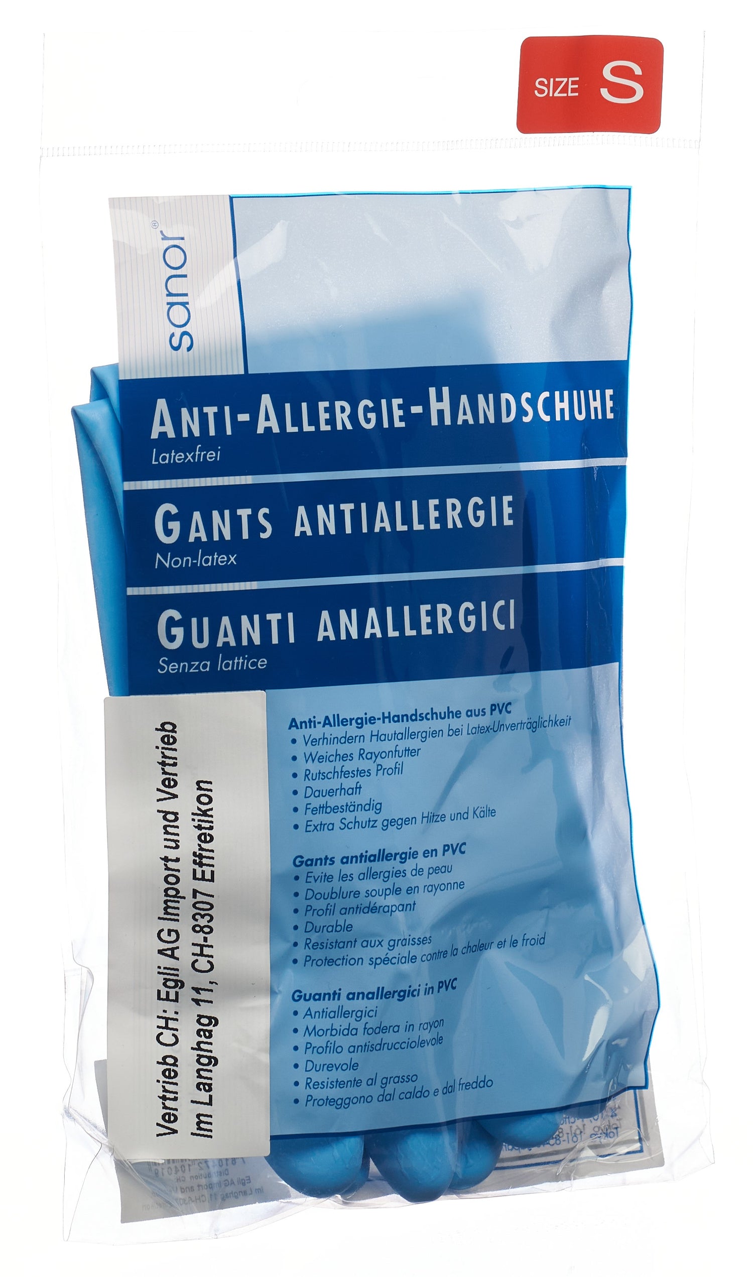 SANOR Anti Allergie gants PVC S bleu 1 paire