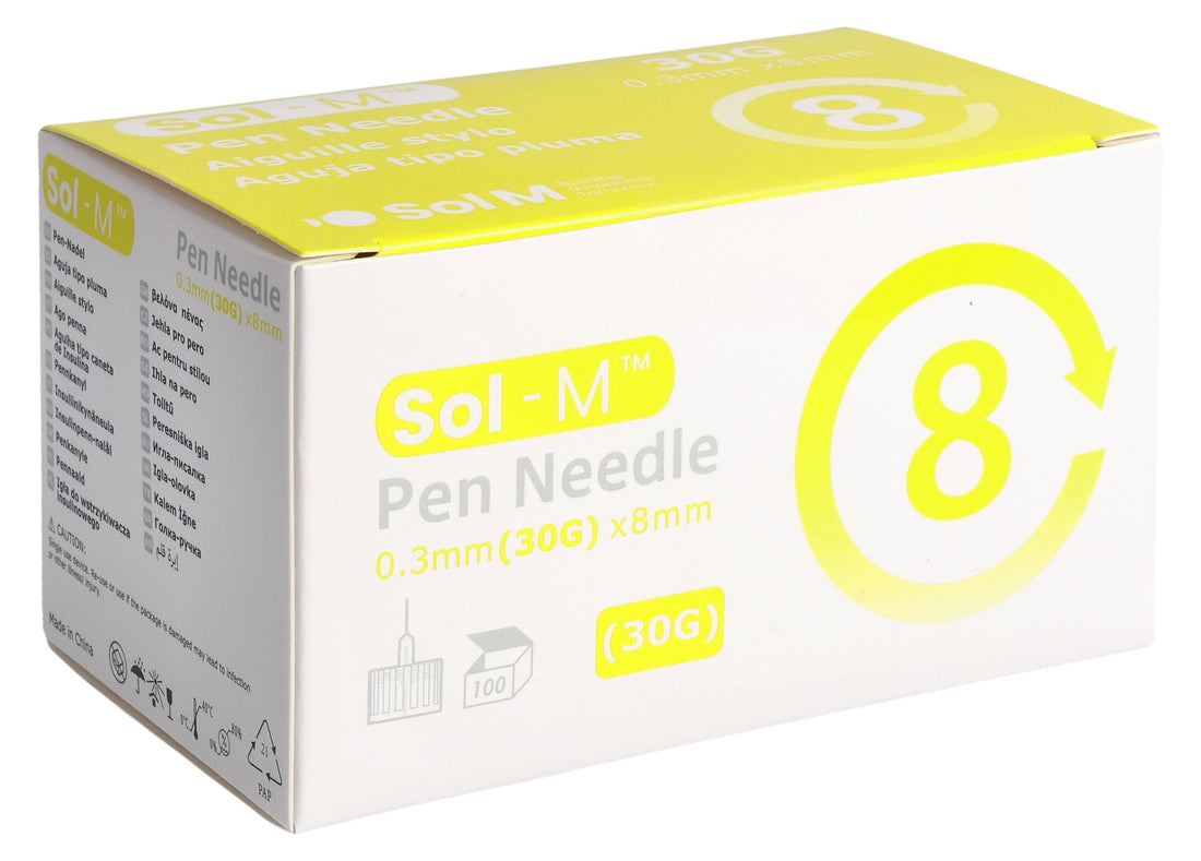 SOL-M Aiguilles pour Stylo Injecteur 30G 0.3mm x 8mm 100 Pcs Confort