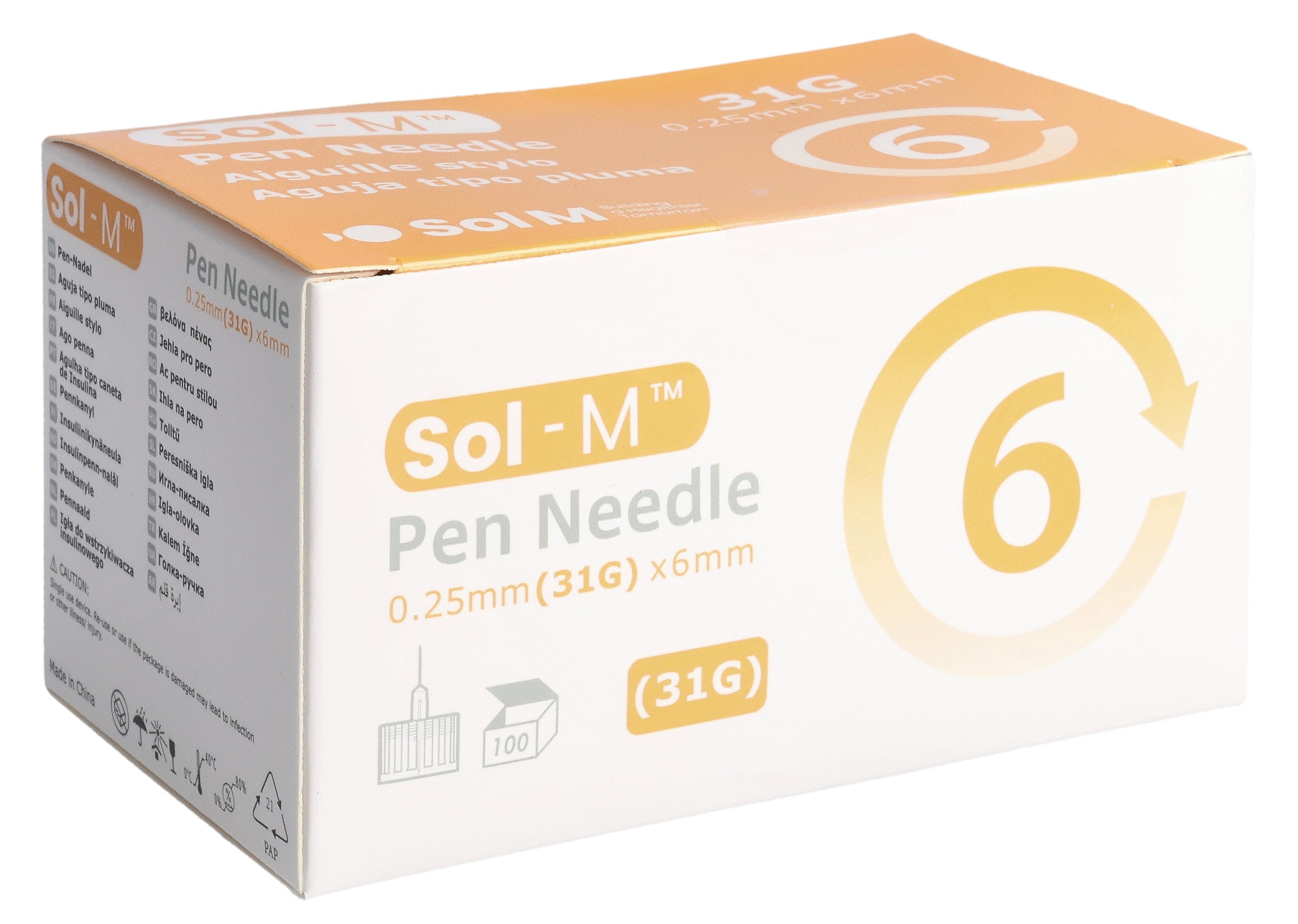 SOL-M Aiguilles pour Stylo Injecteur 31G 0.25mm x 6mm 100 Pcs Confort