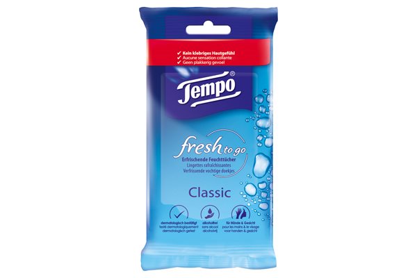 TEMPO Lingettes Humides Mains Classic 10 Pièces | Fraîcheur Instantanée