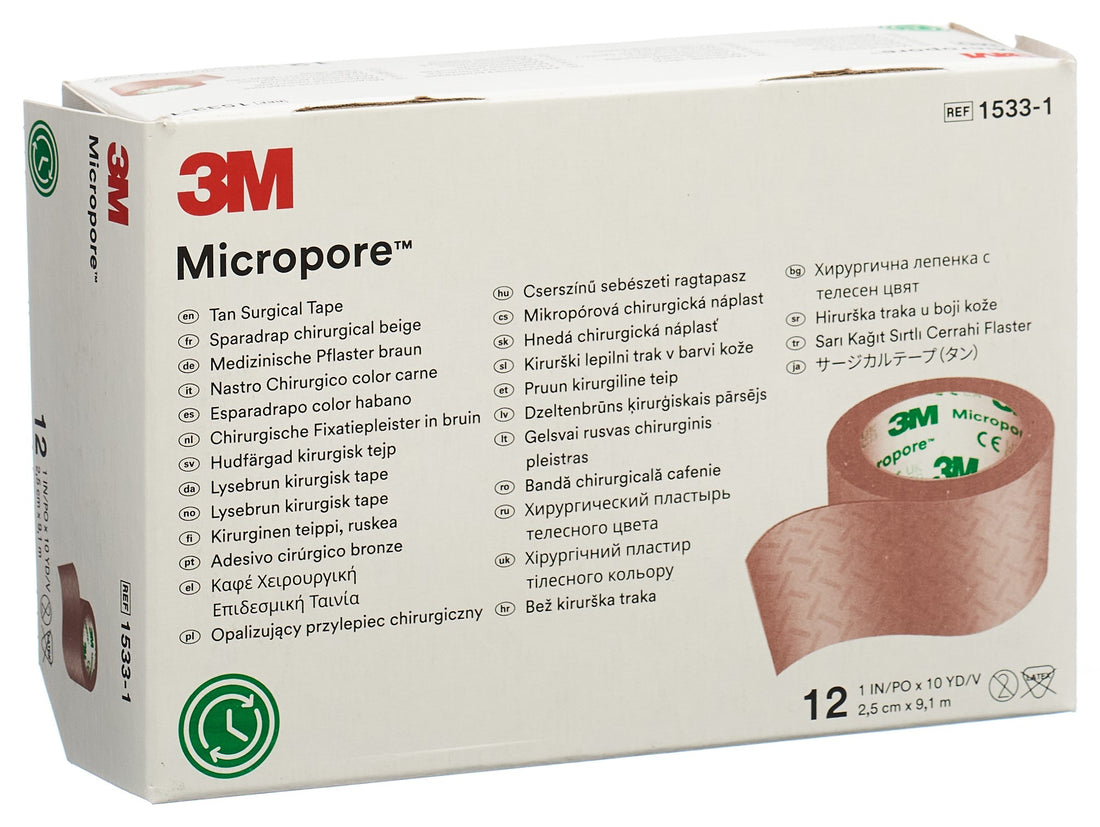 3M MICROPORE sparadr s disp 25mmx9.14m ch n 12 pce