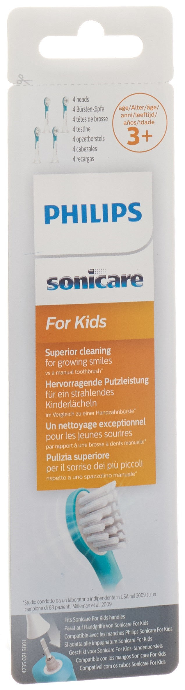 PHILIPS Sonicare Brosse à Dents Électrique Enfants HX6034/33 4 Têtes | Lot 4 Pièces