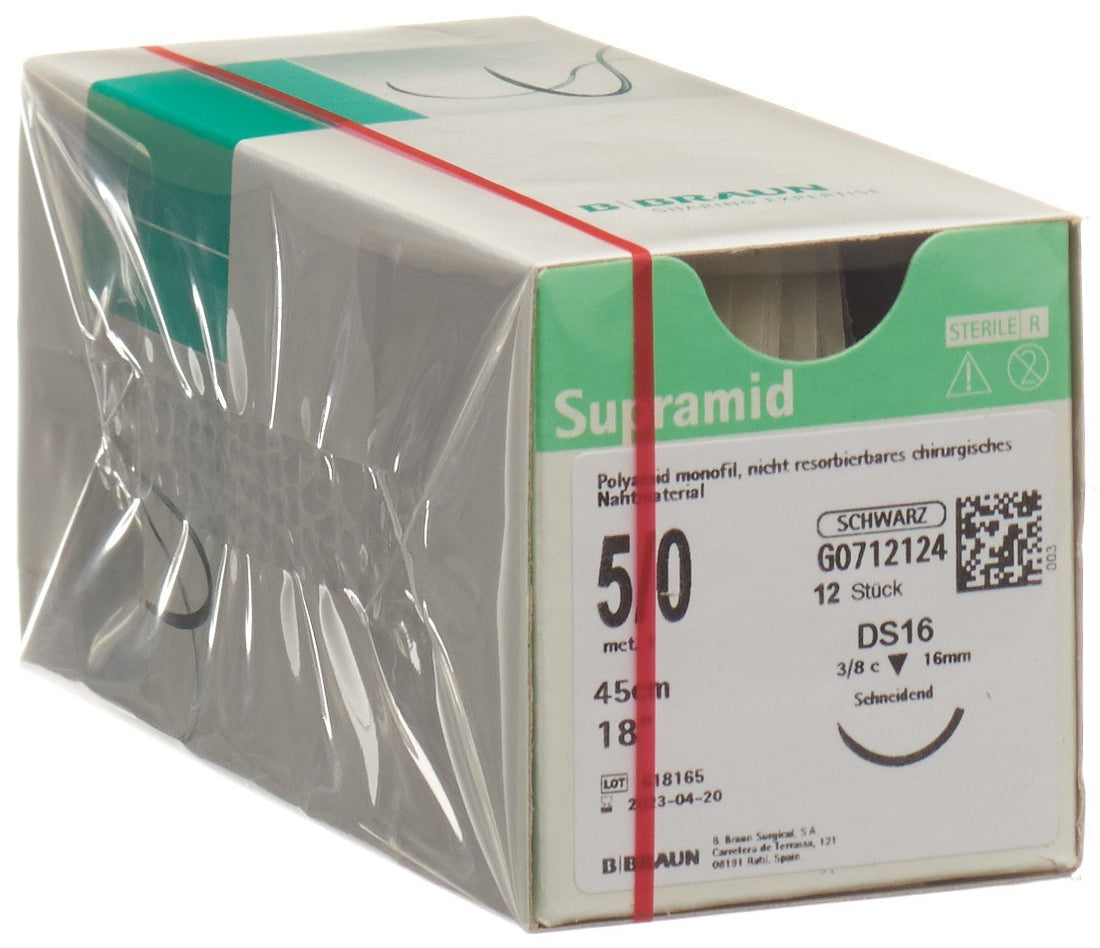 SUPRAMID Fil Chirurgical 45cm DS 16 5-0 Noir 12 Pièces | Stérilisé