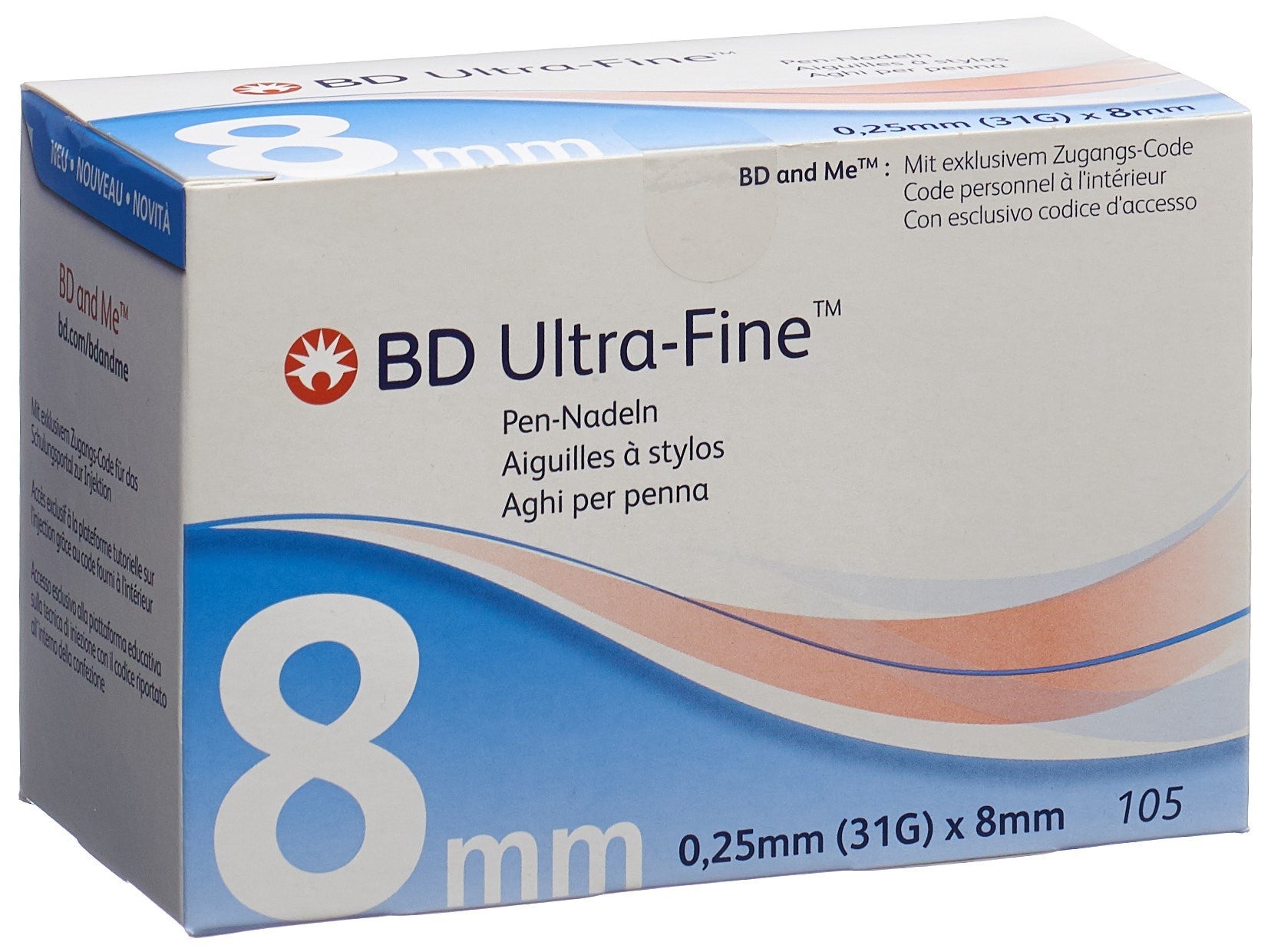 BD Ultra-Fine Aiguilles Stylo 31G 0.25x8mm 105 Pièces Confort