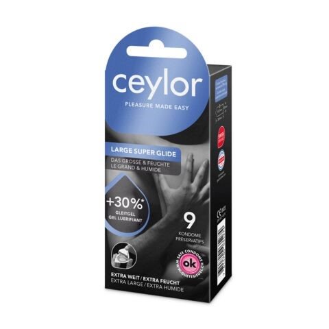 CEYLOR Large Super Glide Préservatif Confort &amp; Sécurité | Lot de 9