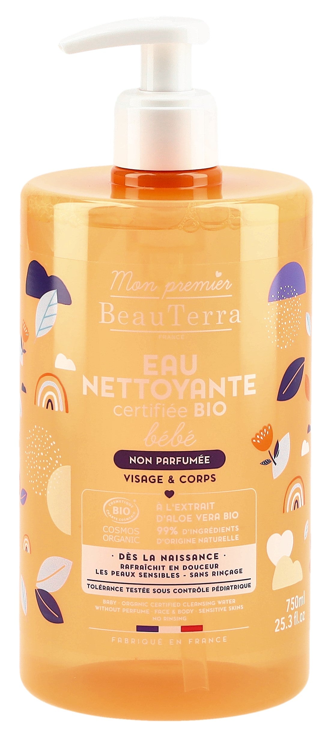 BEAUTERRA Eau Nettoyante Bébé Bio 750 ml Douceur &amp; Pureté