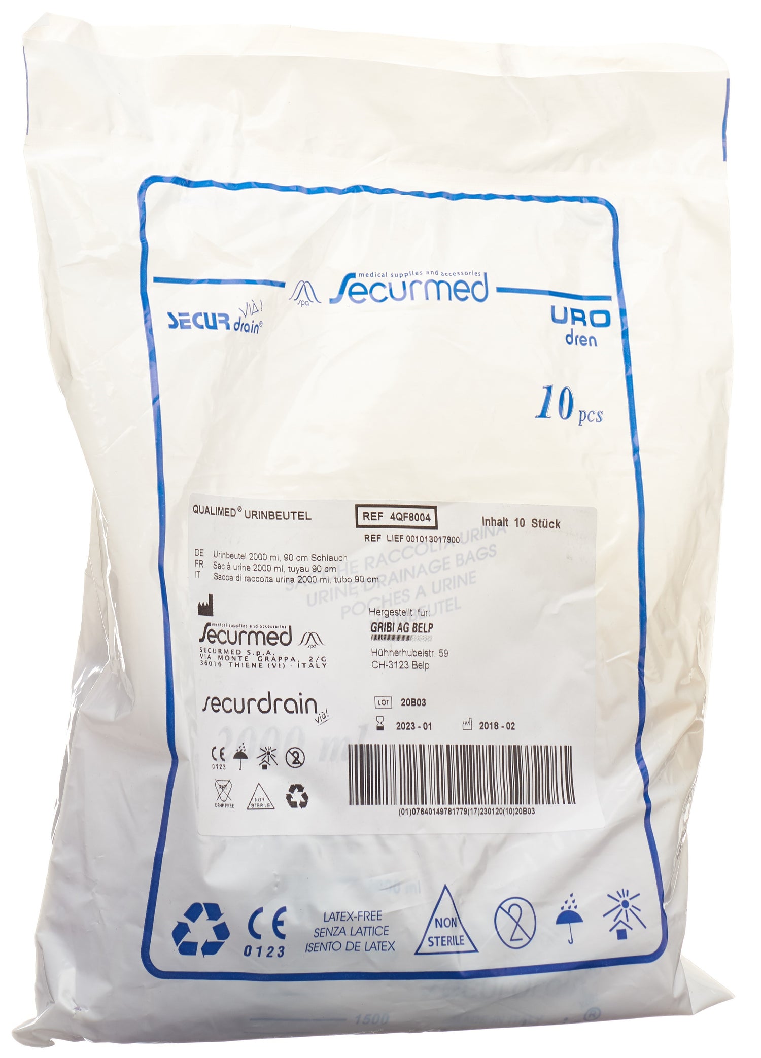 QUALIMED Sac Urinaire 2L 90cm Anti-Reflux | Lot de 10