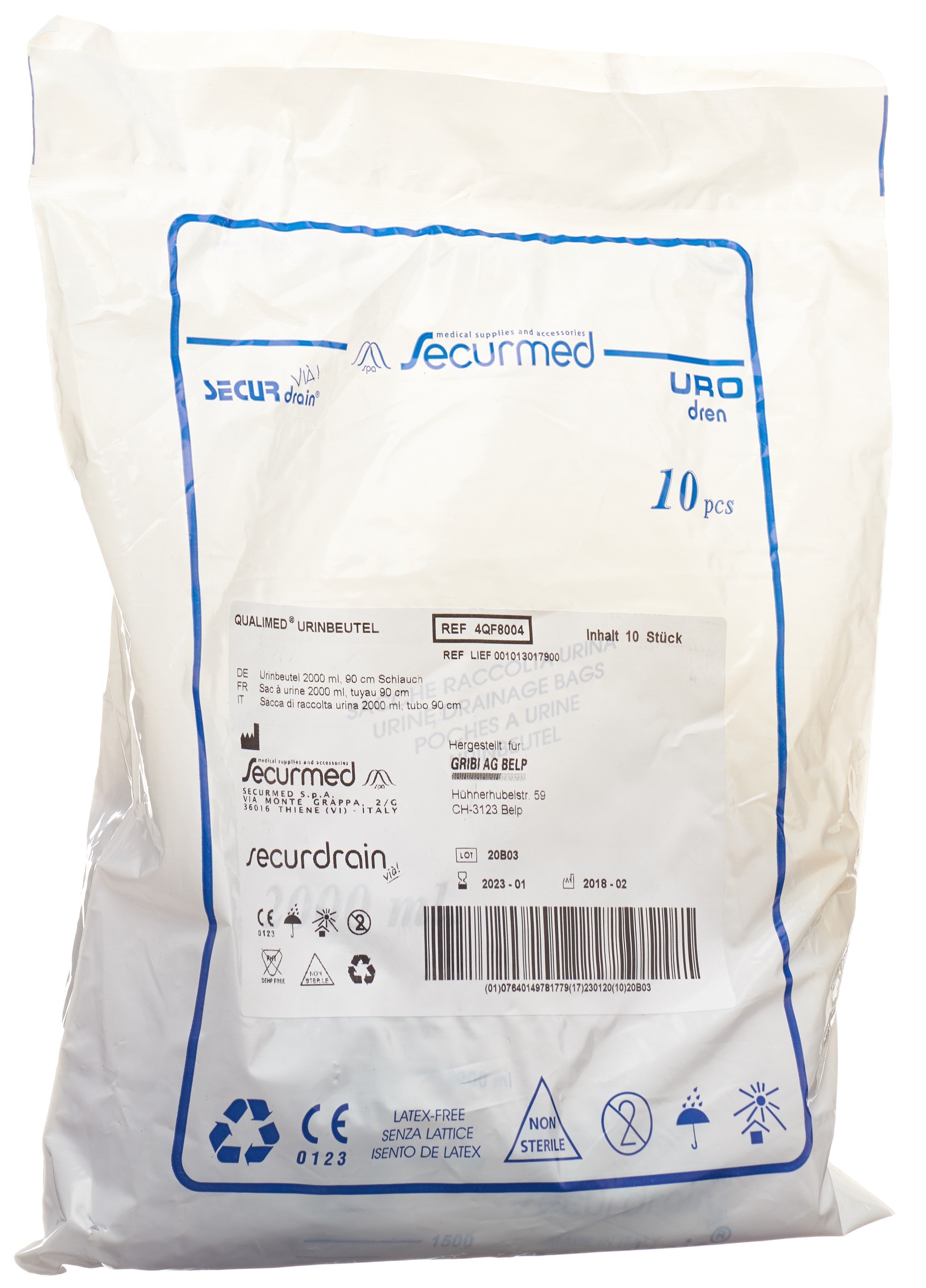 QUALIMED Sac Urinaire 2L 90cm Anti-Reflux | Lot de 10
