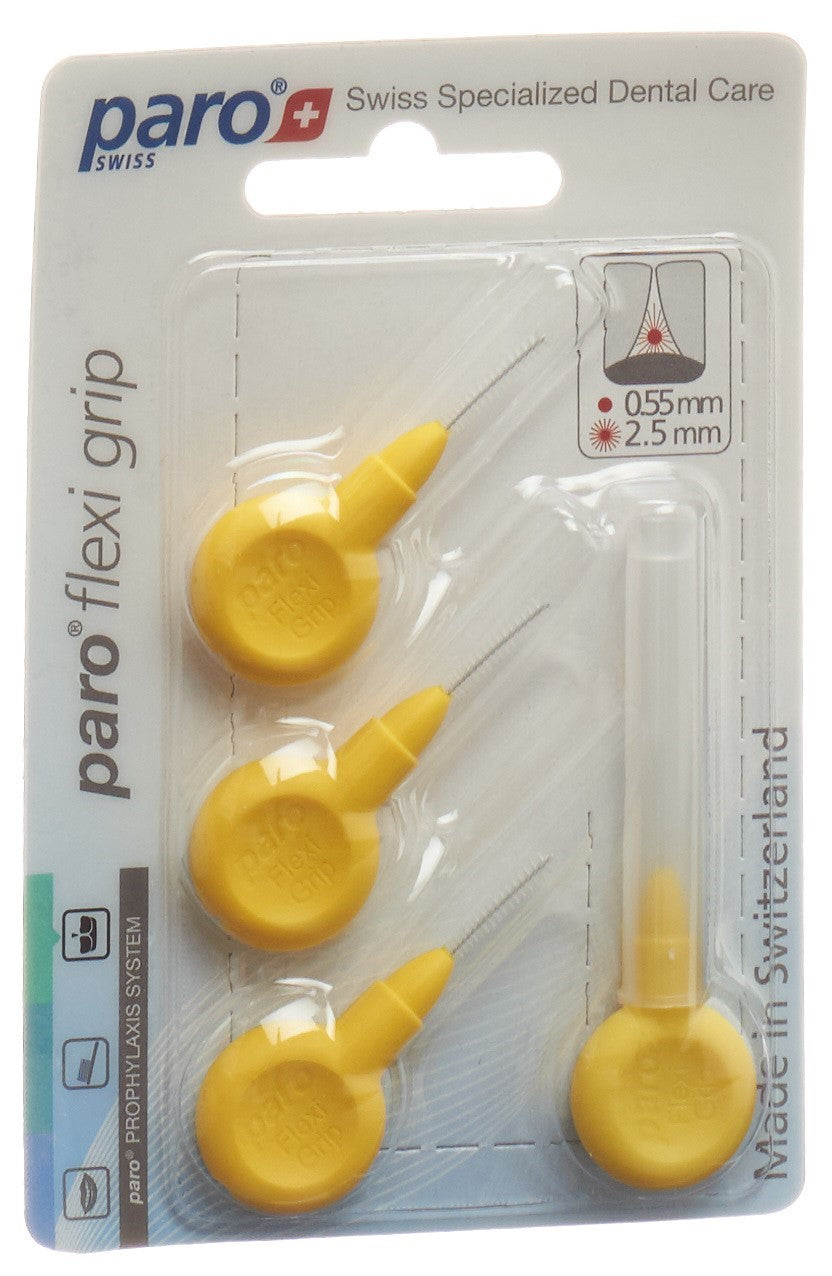 PARO Flexi Grip 2.5mm fil dentaire ultra-fin jaune | Lot de 4