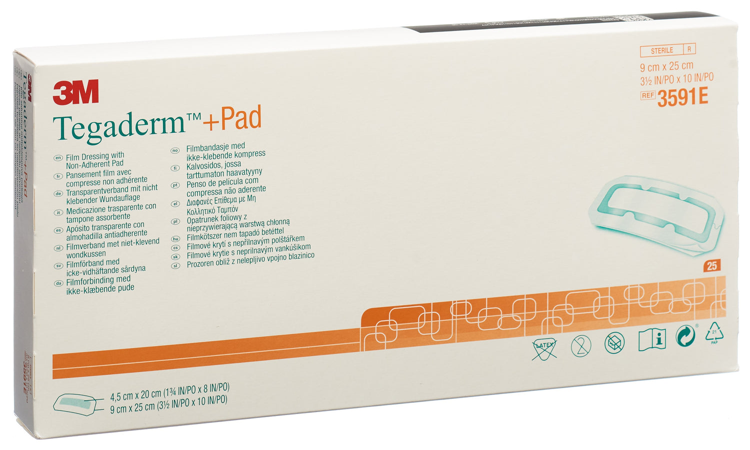 3M TEGADERM+PAD 9x25cm compres 4.5x20cm (n) 25 pce