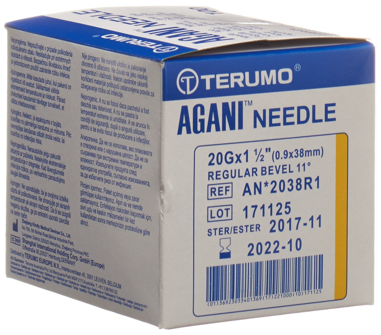 TERUMO Aiguille Seringue 20G 0.9x38mm Jaune 100 Pcs Stériles