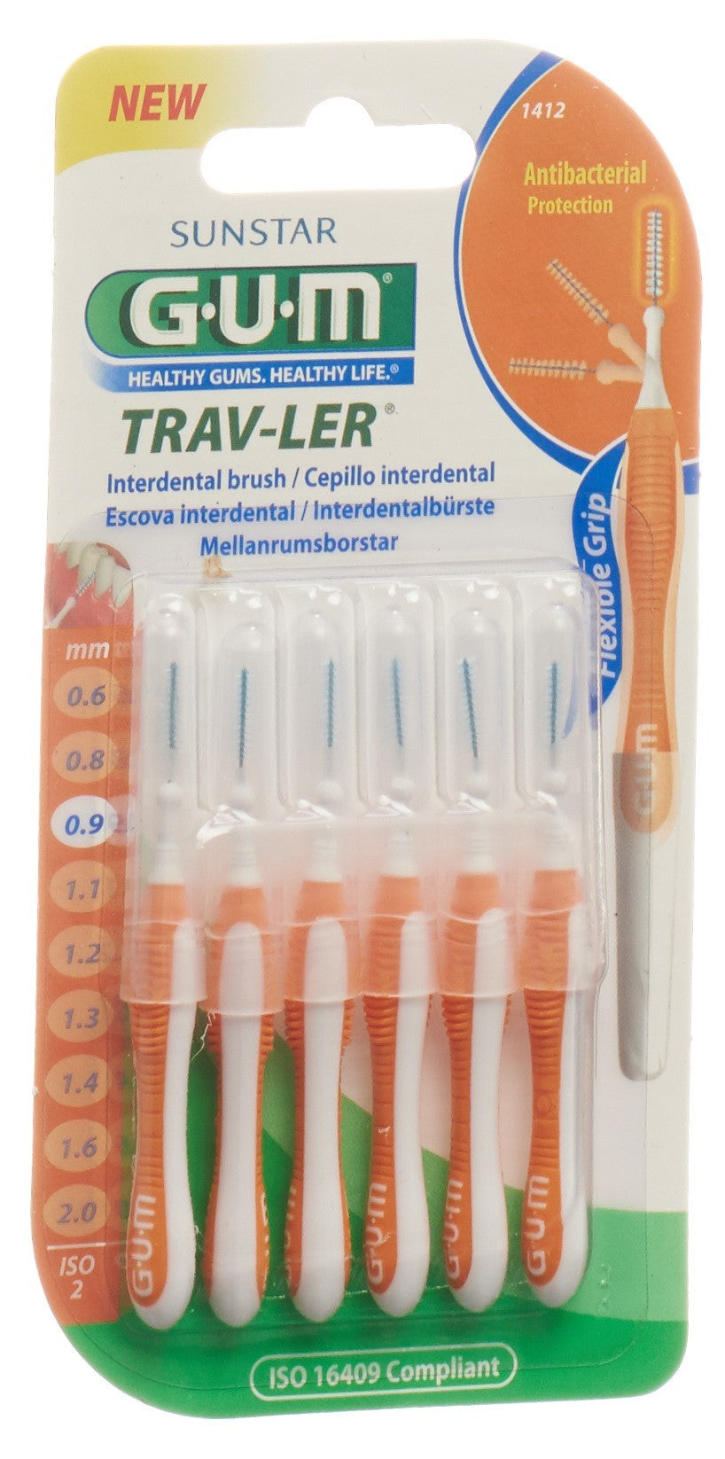 GUM Trav-Ler Brossettes Interdentaires Cylindriques 0.9mm Orange 6 Pièces | Soin Efficace