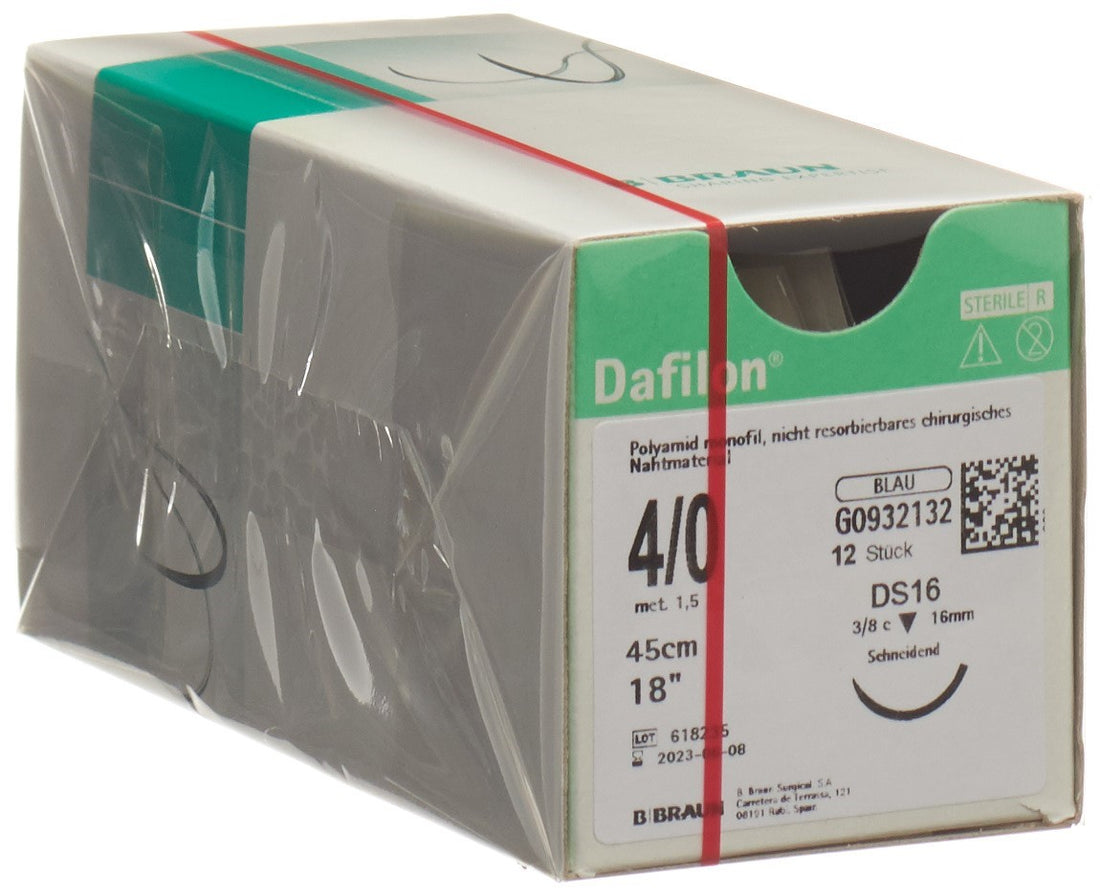 DAFILON Fil Chirurgical 45cm Bleu DS 16 4-0 | 12 Pièces