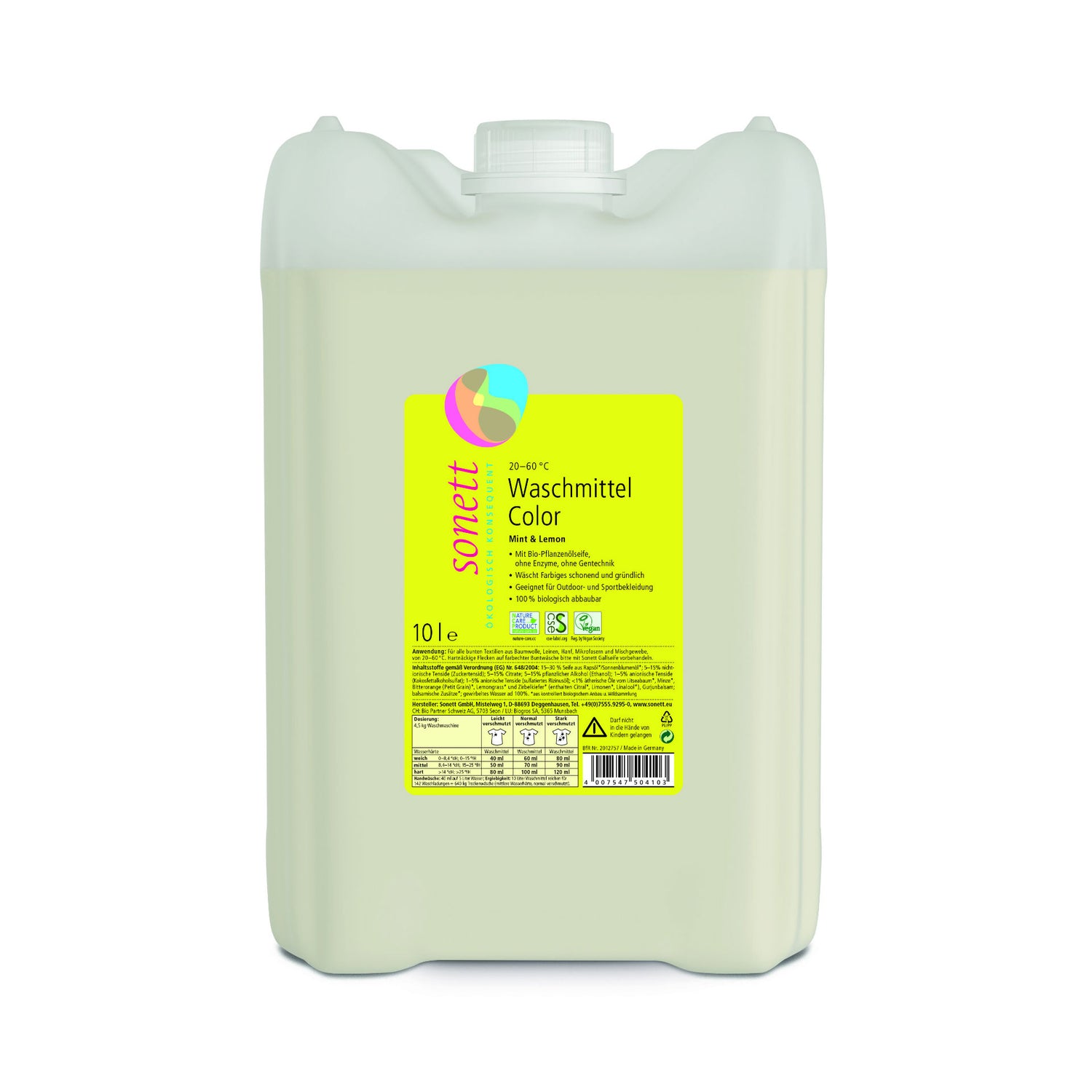 SONETT Lessive Liquide Menthe 20°-60°C 10 L Bidon Écologique