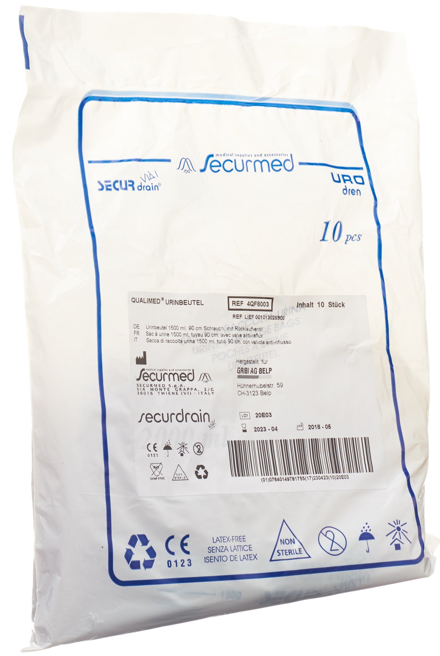 QUALIMED Sac à Urine 1.5L avec Anti-Reflux | 10 Pièces
